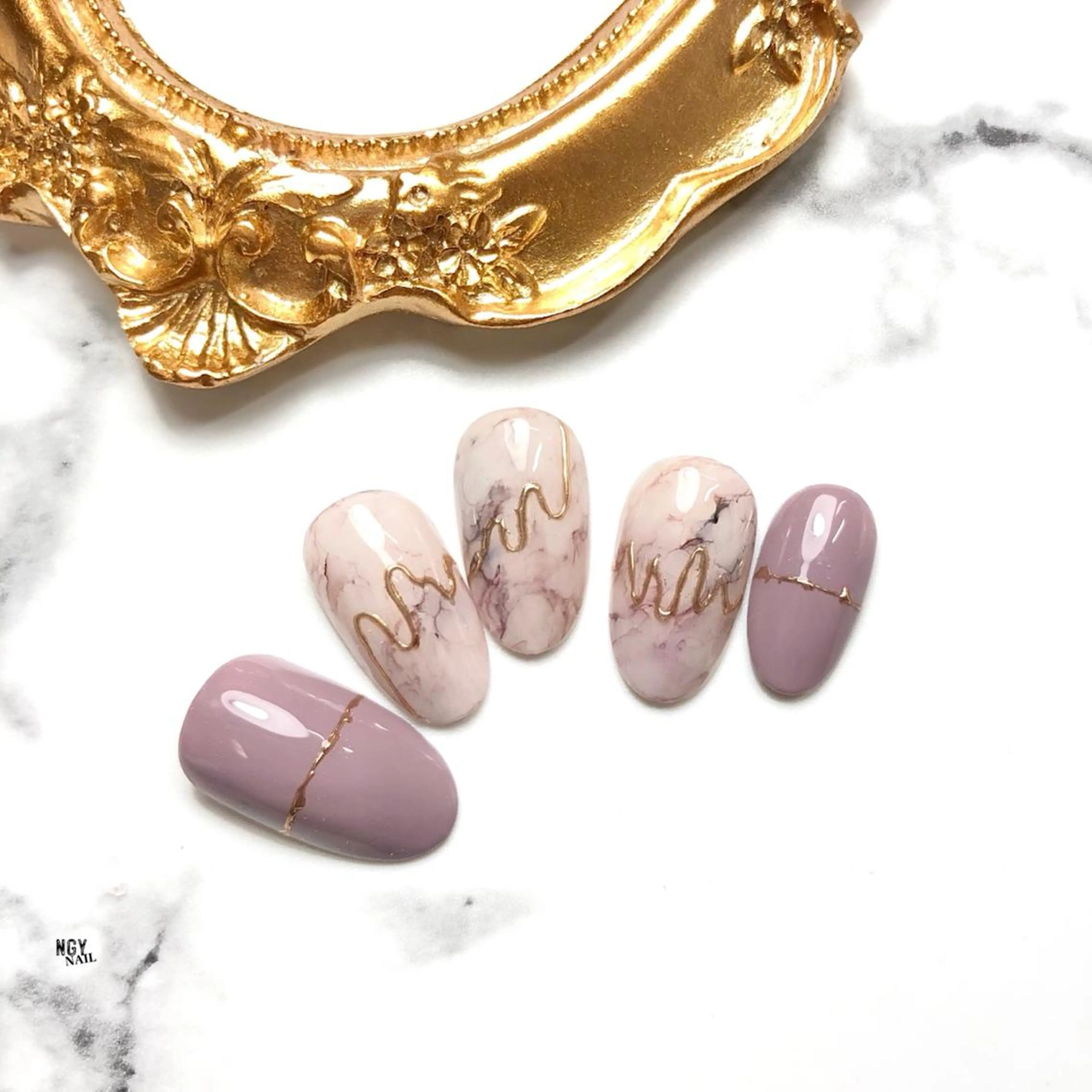 ネイル アートネイル 大理石ネイル(マーブル) ミラーネイル ニュアンスネイル ピンク ハンドネイル NAIL NOWのネイルデザイン