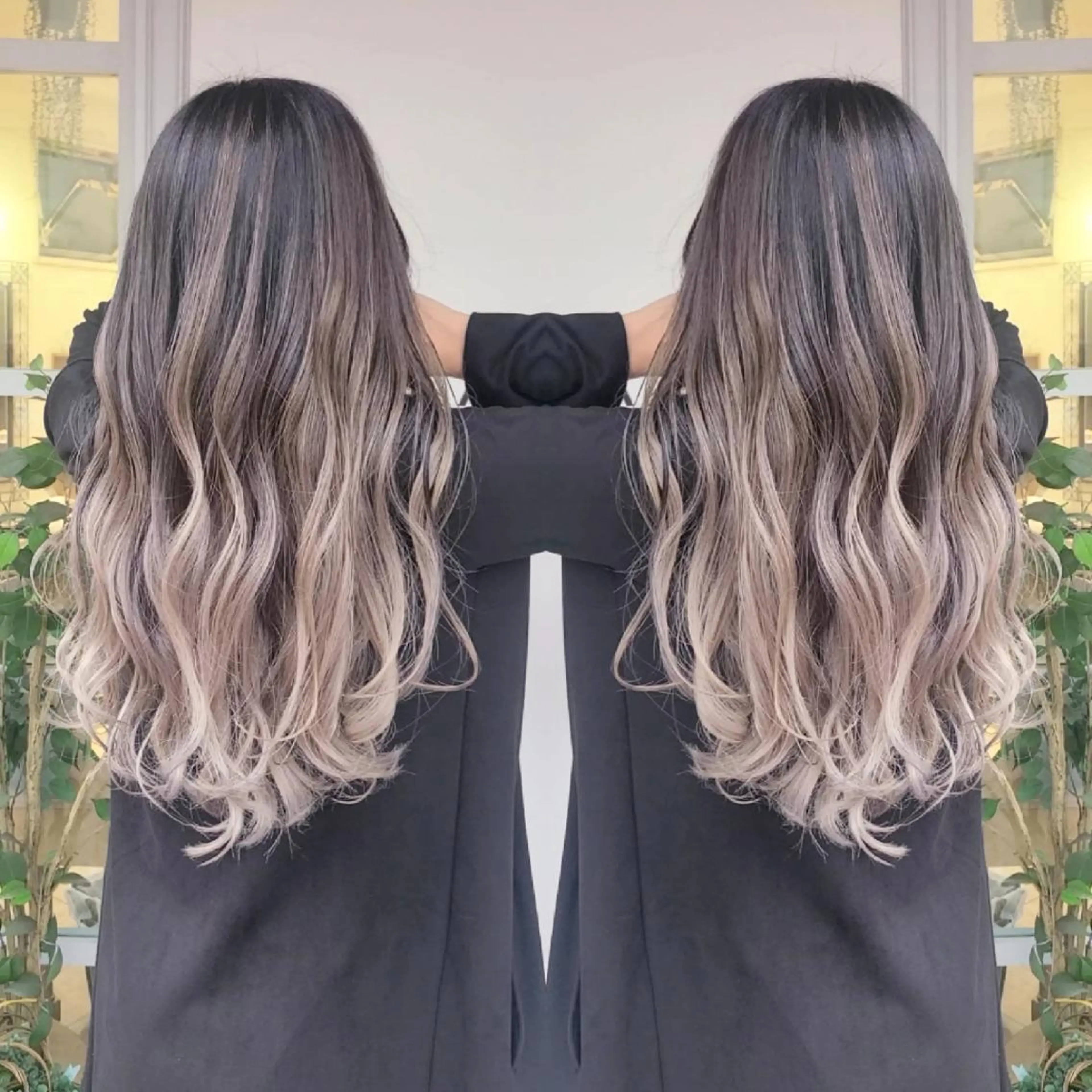 ロング カラー アッシュ アッシュグレー バレイヤージュ ベージュカラー ブリーチ cherie所属・大内 格のヘアスタイル