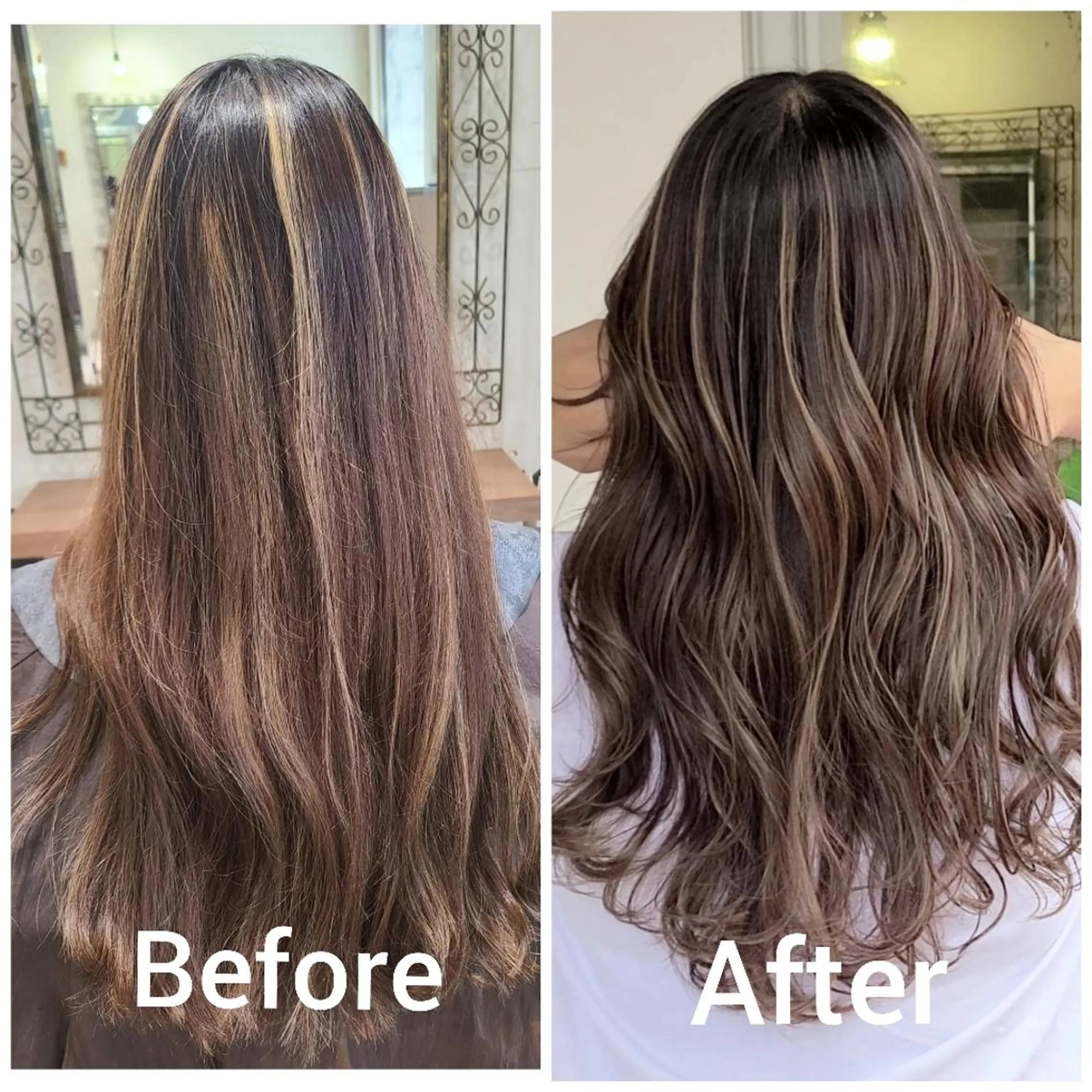ロング カラー アッシュ アッシュグレー バレイヤージュ ベージュカラー ブリーチ ヘアカラー cherie所属・大内 格のヘアスタイル
