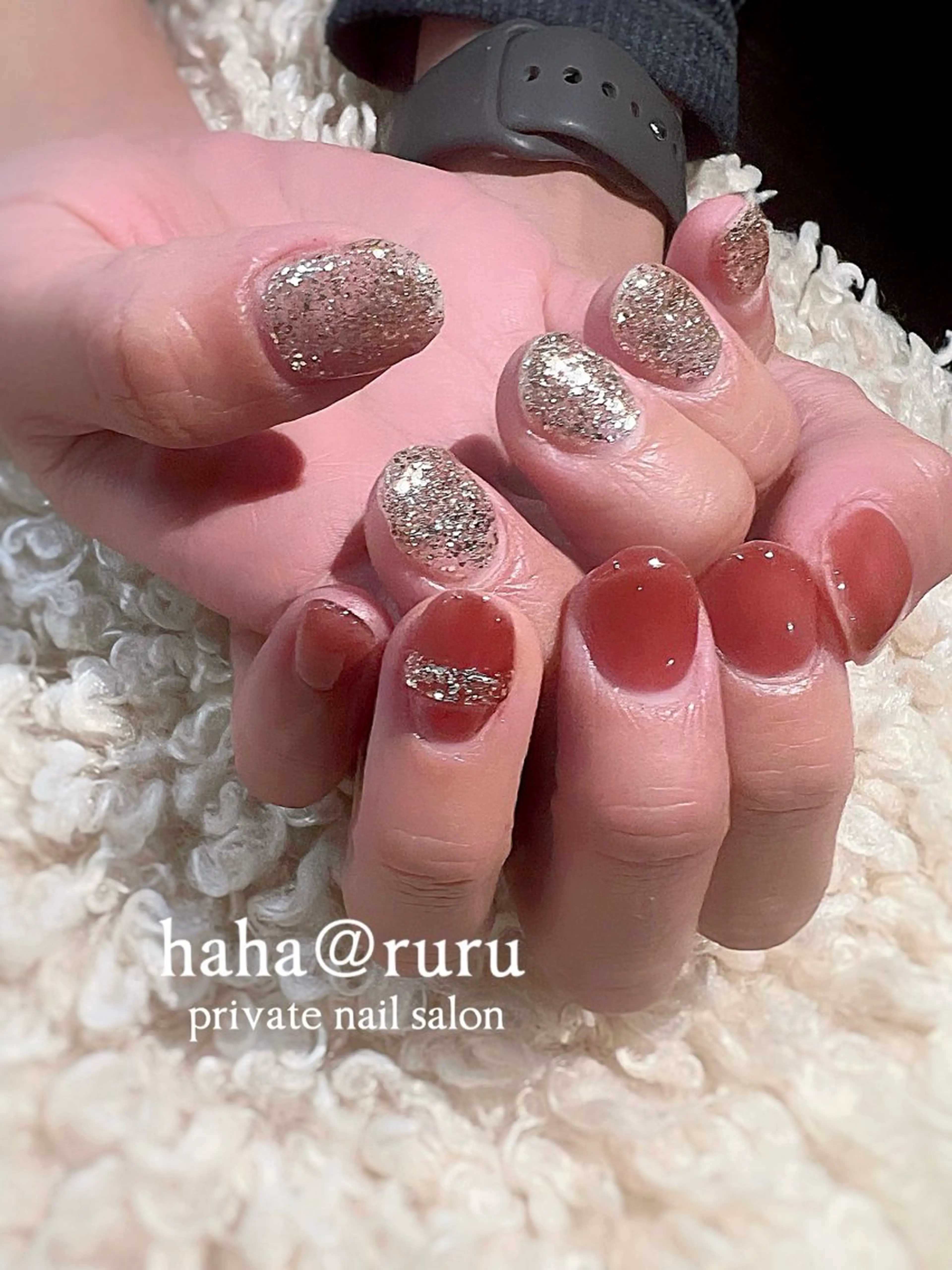 ネイル キラキラネイル 赤色 haha@ ruruのネイルデザイン