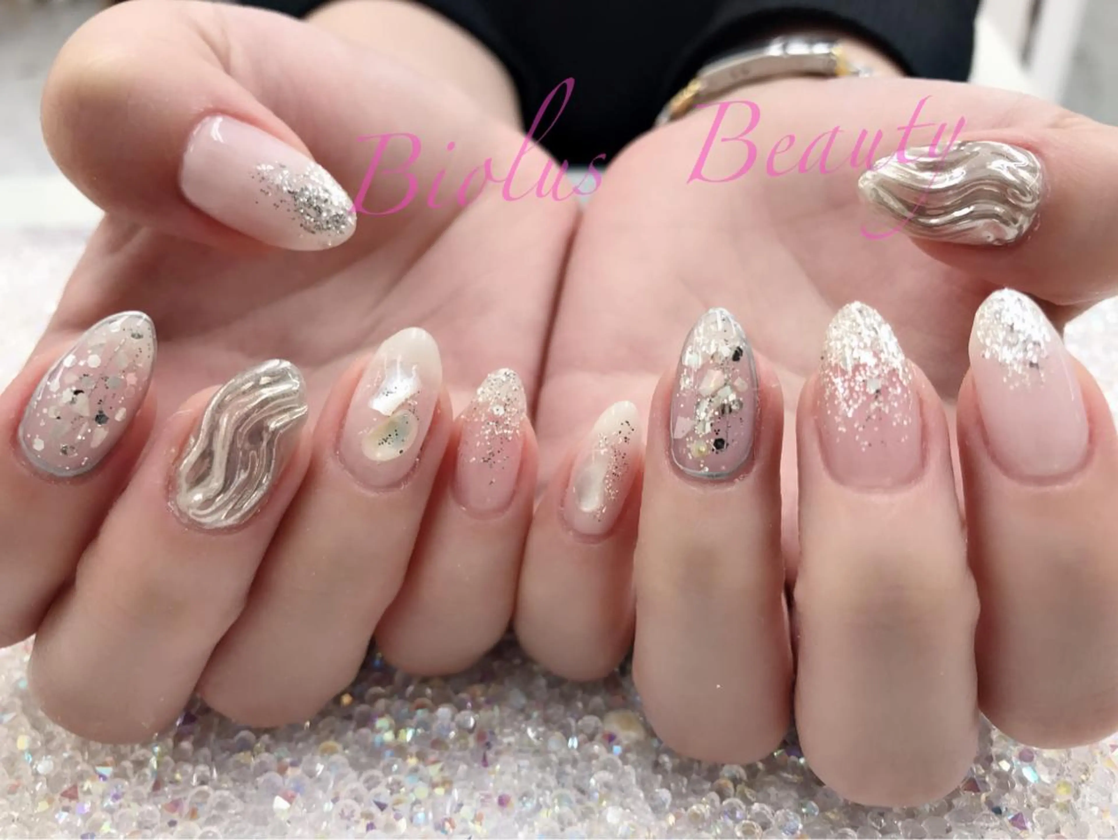 ネイル ミラーネイル 持ち込み ニュアンスネイル vimore ネイルサロンのネイルデザイン