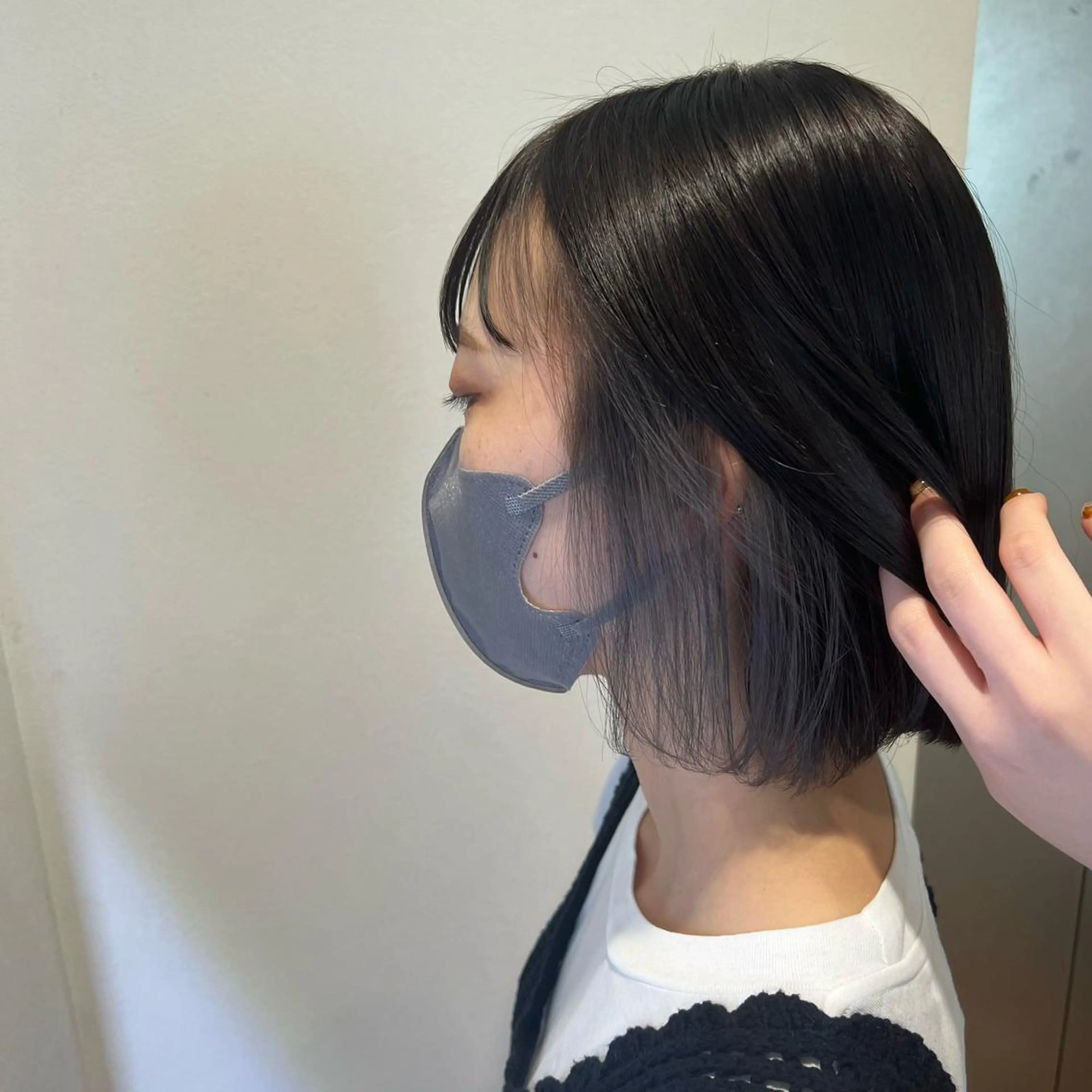 ショート カラー 黒髪 ブルーカラー ブルーブラック イヤリングカラー SALOWIN川崎WEST店所属・🌷川崎/アレンジ/ 暖色ボブ/コトネ🌷のヘアスタイル