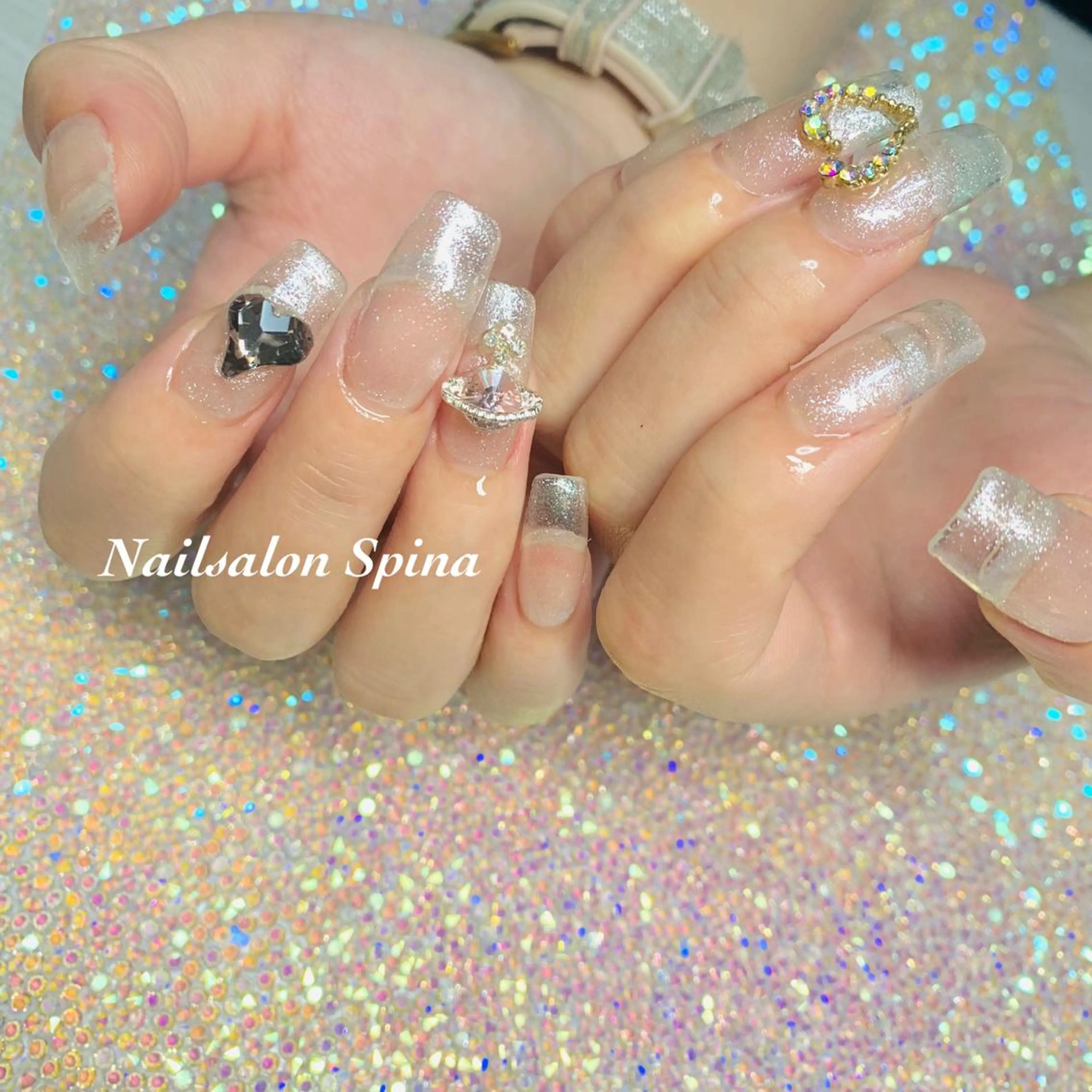 ネイル ジェルネイル ハート ラメ(グリッター) マットネイル パラジェル Nailsalon Spina 琴美のネイルデザイン