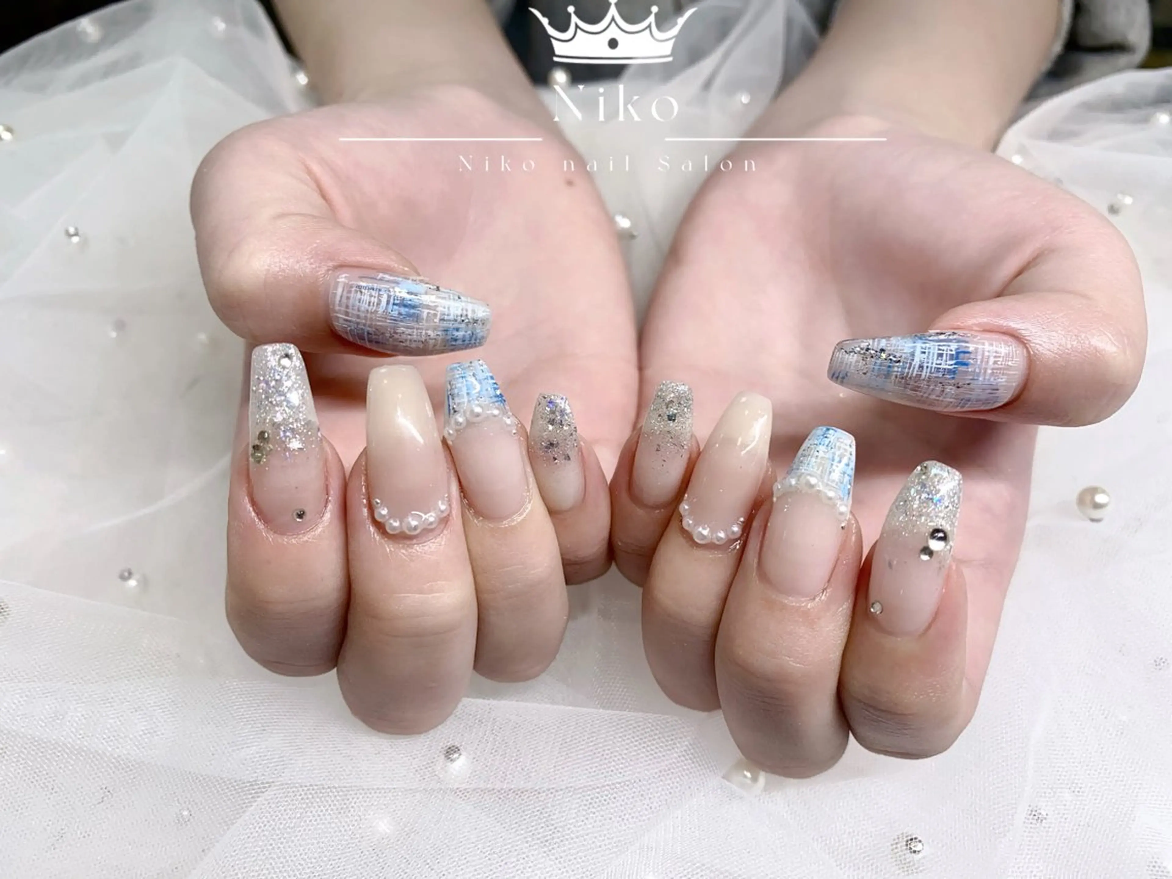 ネイル 長さ出し ジェルネイル ハート 韓国ネイル ニュアンスネイル Niko nailサロンのネイルデザイン