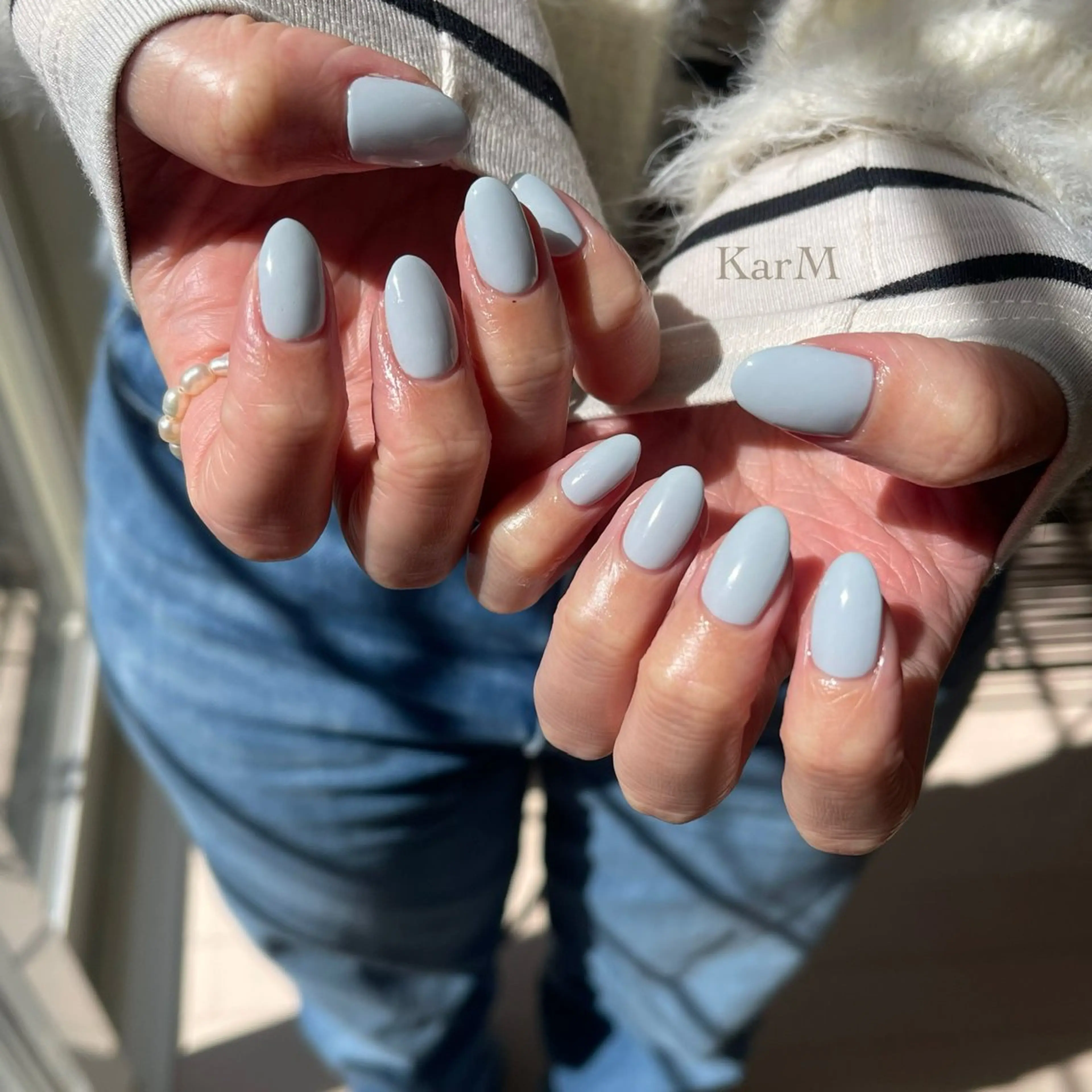 ネイル オーロラネイル ブルー チークネイル フレンチネイル 韓国ネイル ハンドネイル ogino karinのネイルデザイン