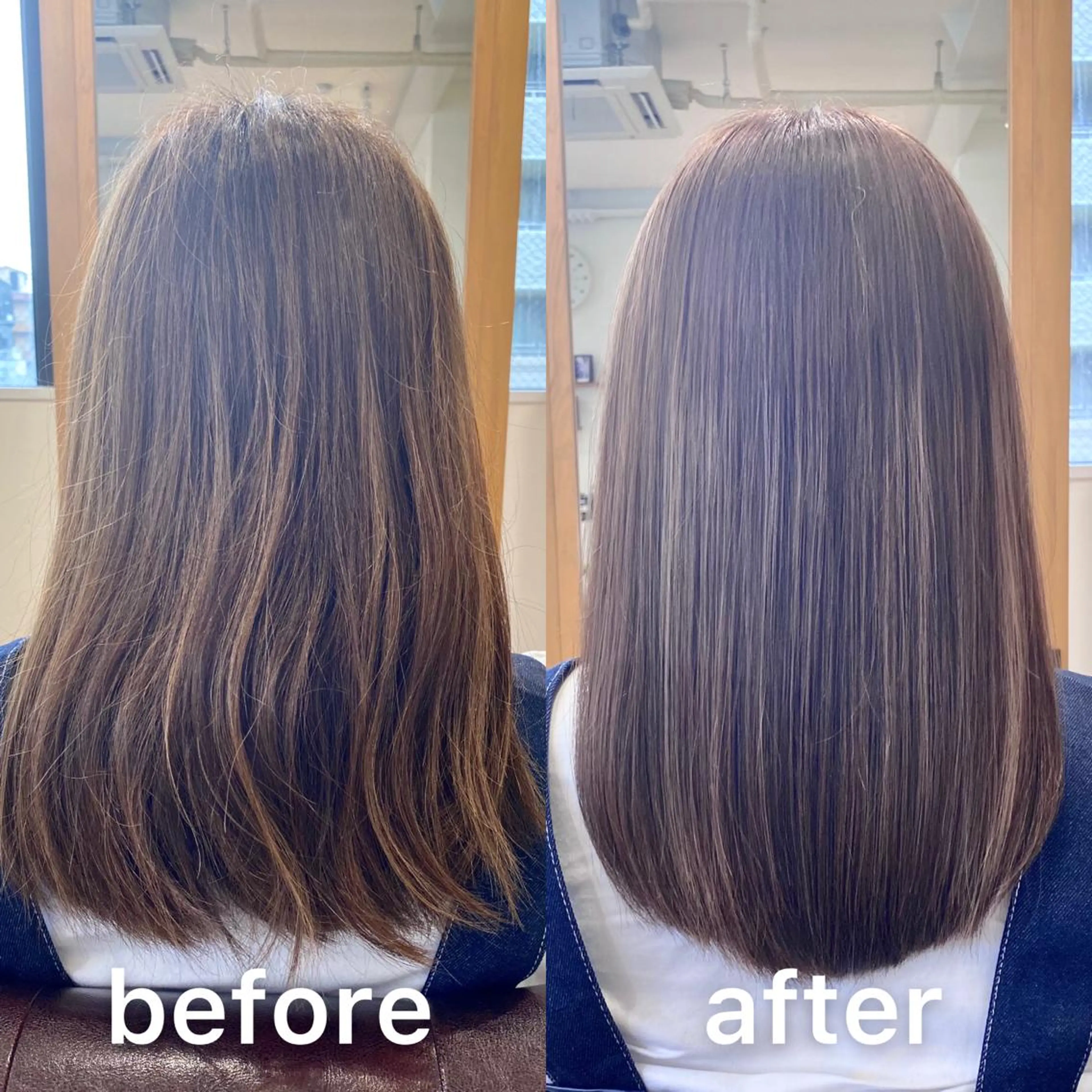 ミディアム カラー ベージュカラー 透明感カラー ハイライトカラー ラベンダーカラー ラベンダーベージュ KIZU 髪質改善 オカルト怪談のヘアスタイル