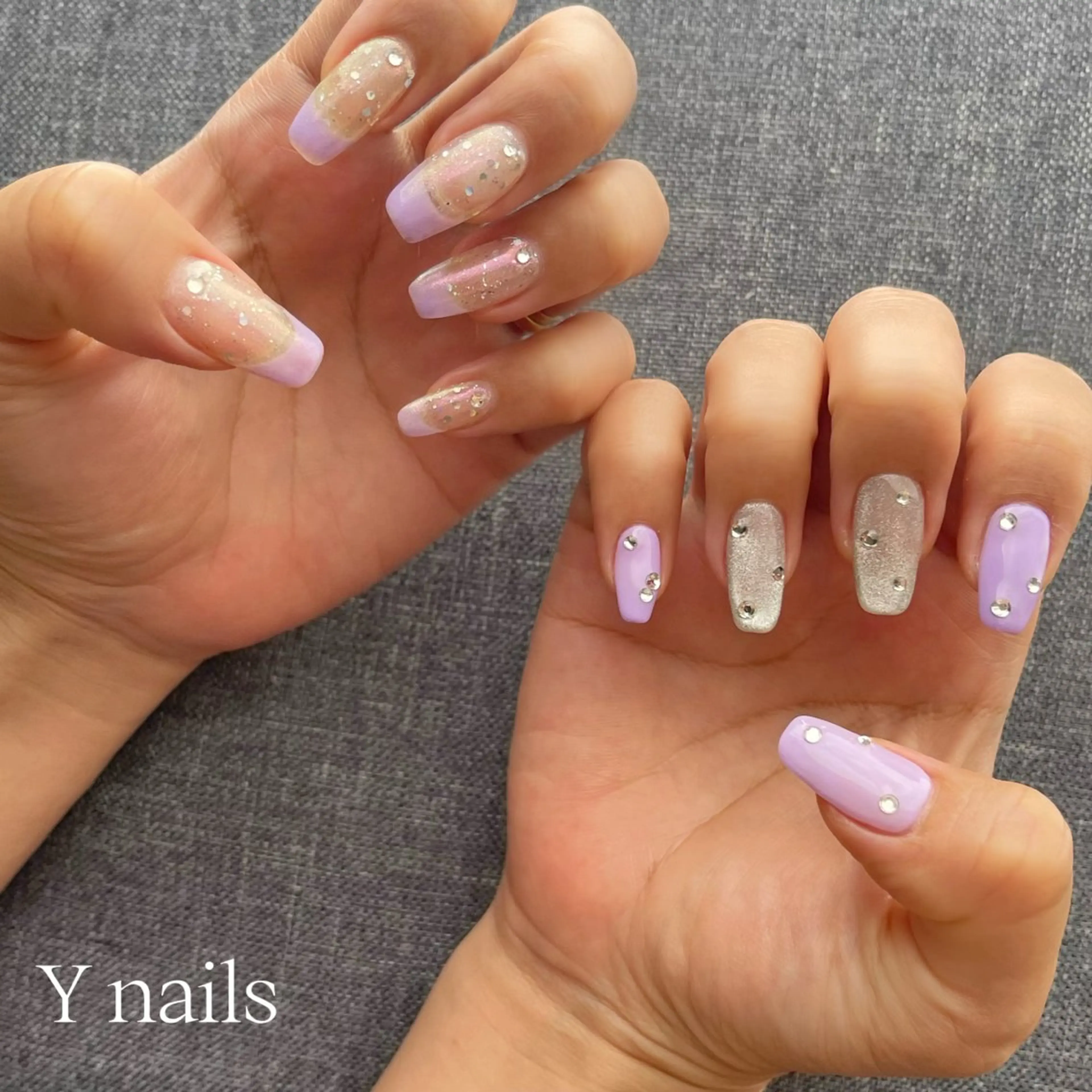 ネイル アートネイル フレンチネイル マグネットネイル パープル ストーンネイル ハンドネイル 桜井 Y nailsのネイルデザイン