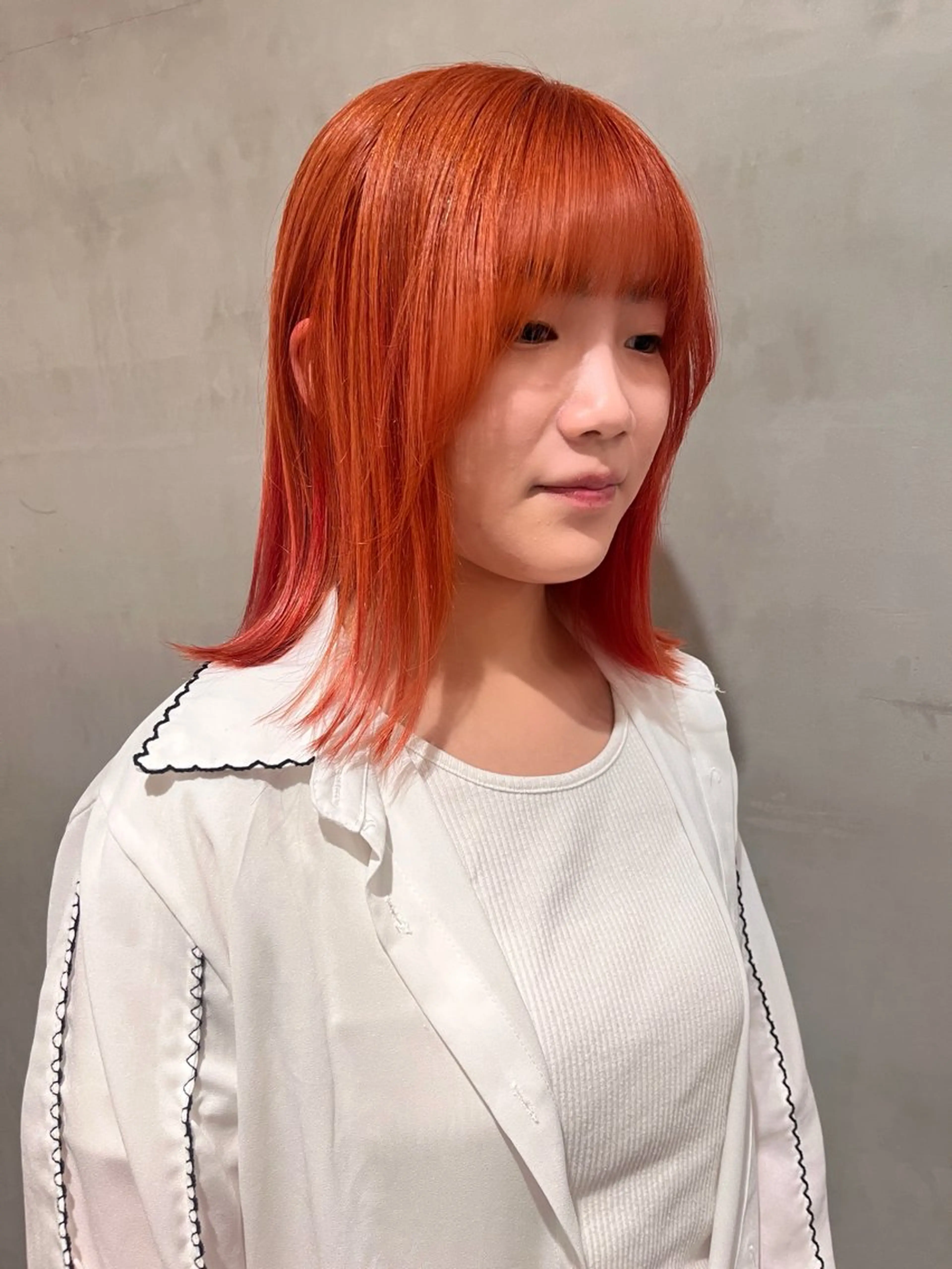 ミディアム カラー オレンジ ピンクカラー ヘアカラー トリートメント 暖色🍒姫カット🎀 オタク特化🎀ゆうなのヘアスタイル