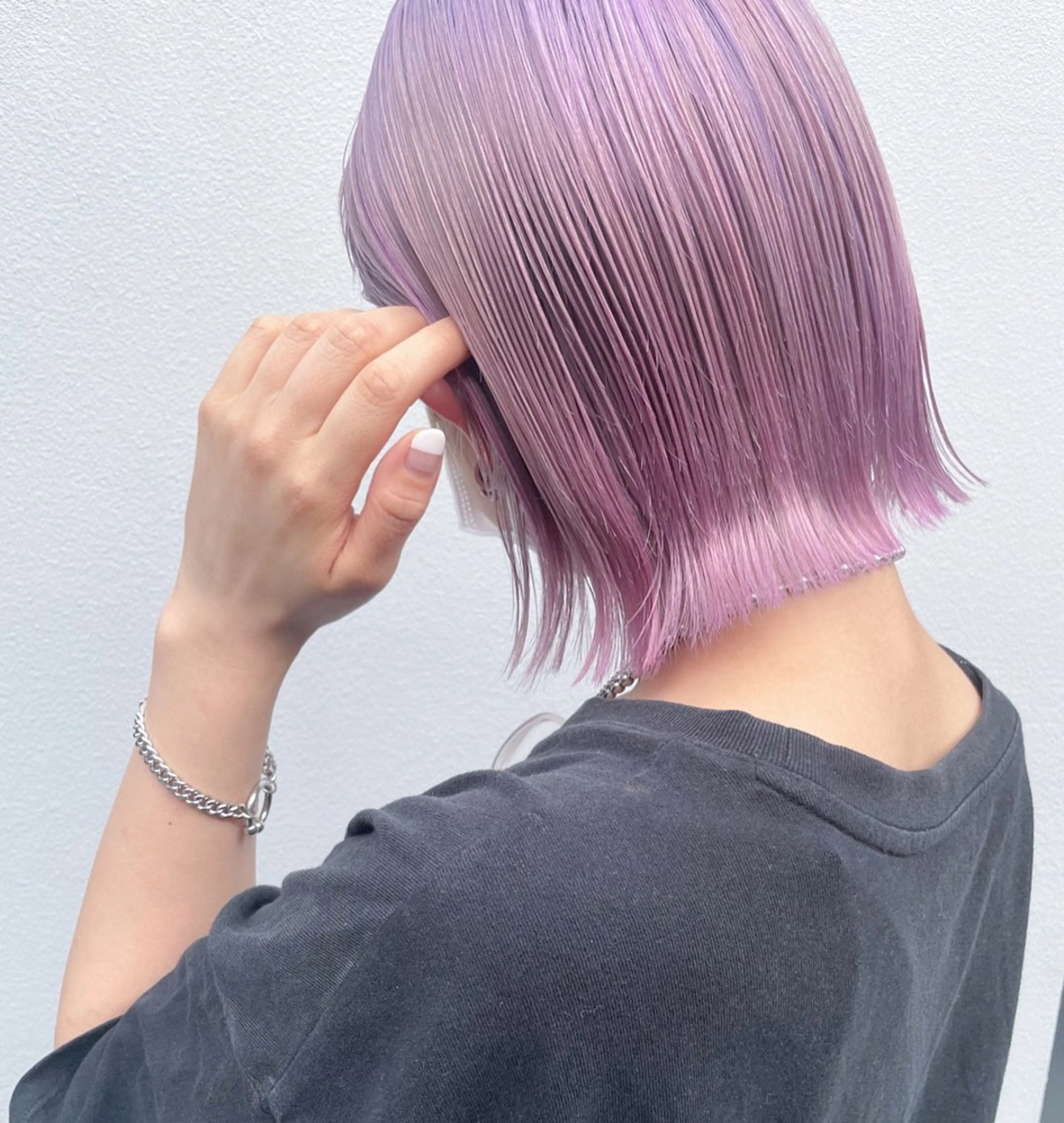 ミディアム カラー ヘアアレンジ ブリーチ ラベンダーカラー ピンクカラー ピンクラベンダー ヘアカラー ピンクカラー🩷 ヘアセットＮＯ.1のヘアスタイル