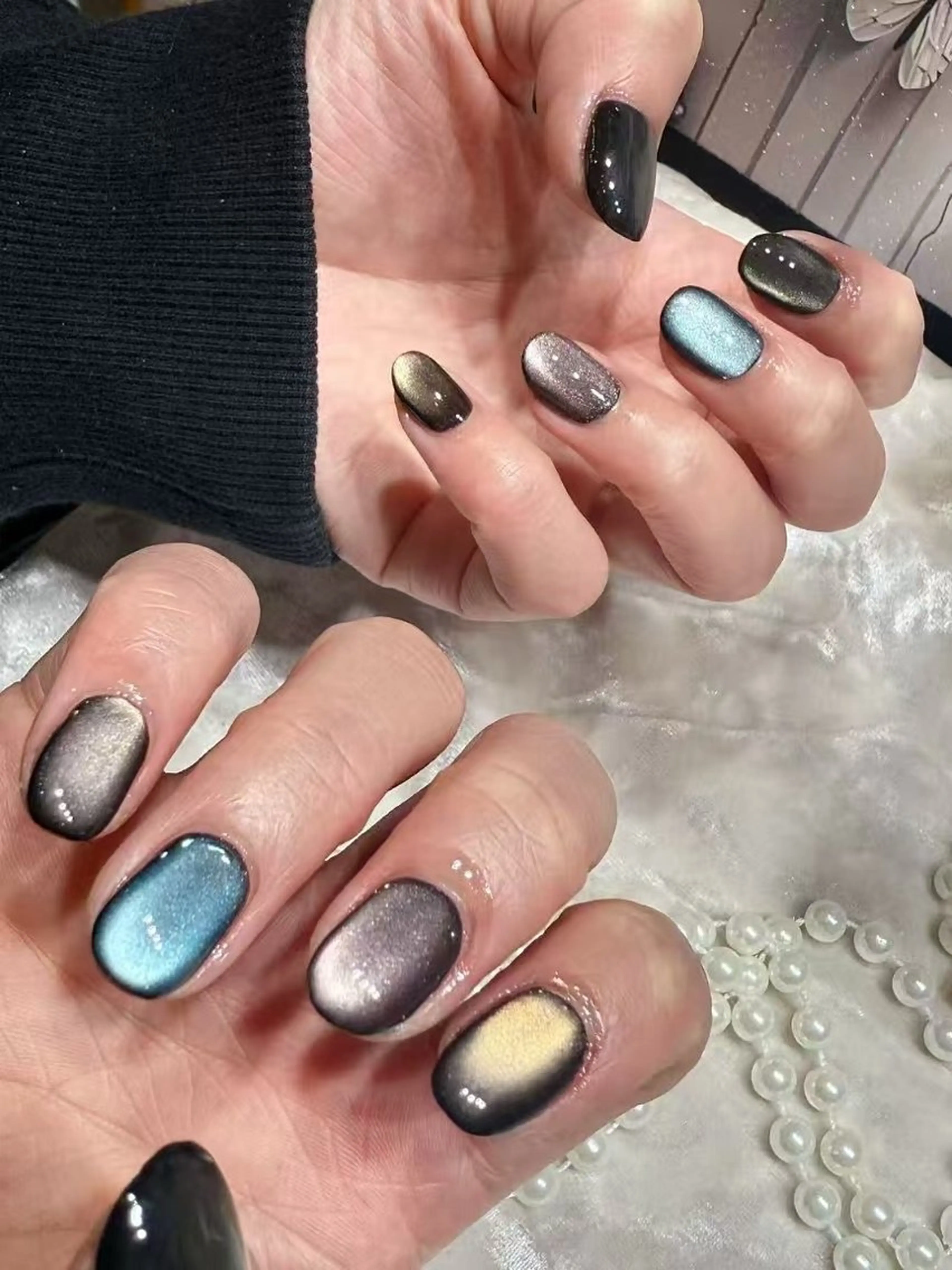 ネイル チークネイル フラッシュネイル ハート キラキラネイル 韓国ネイル Babarla Nailのネイルデザイン