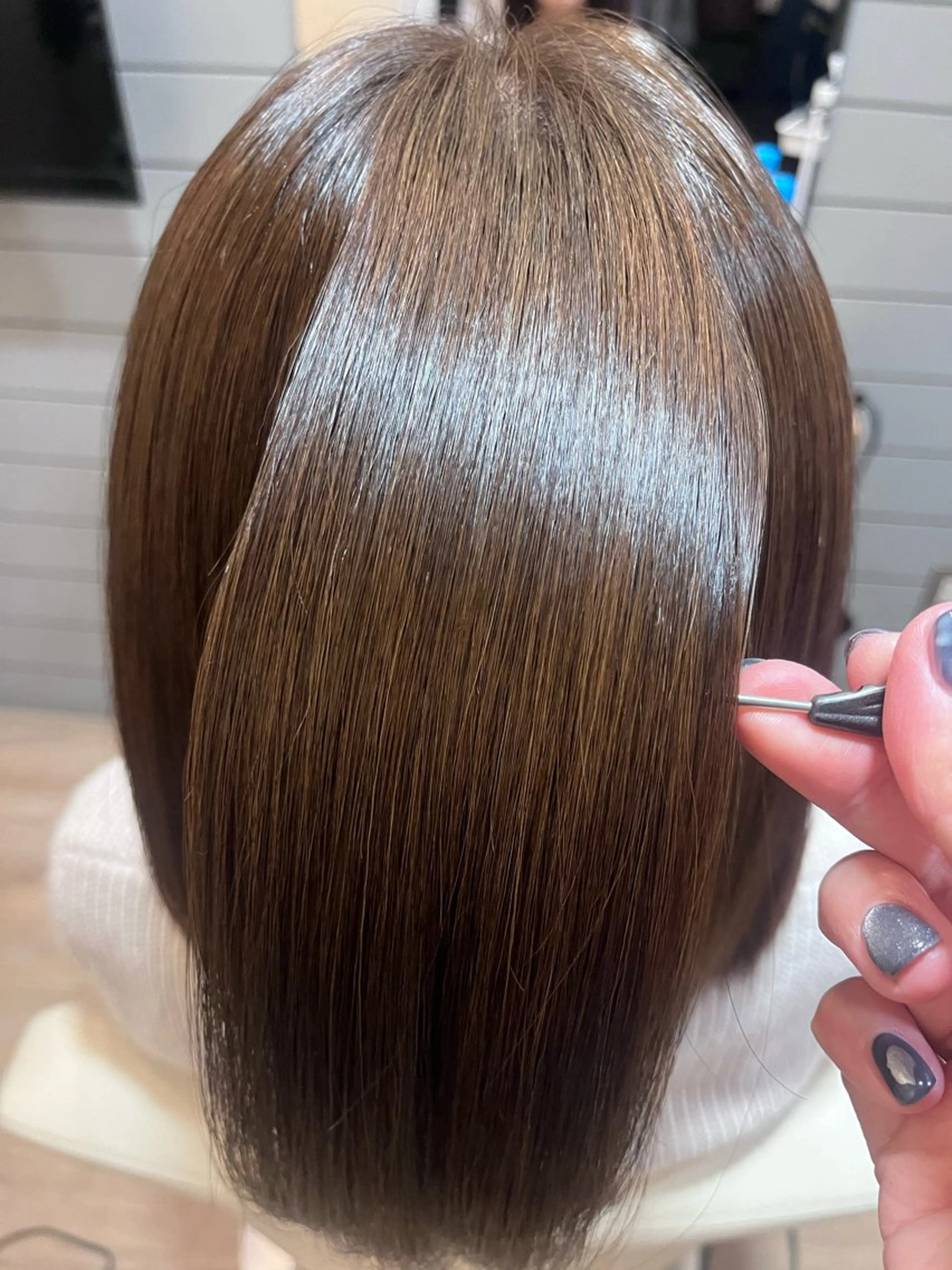 ミディアム ハラちゃんカット✂︎ 透明感🩵ケアカラーのヘアスタイル