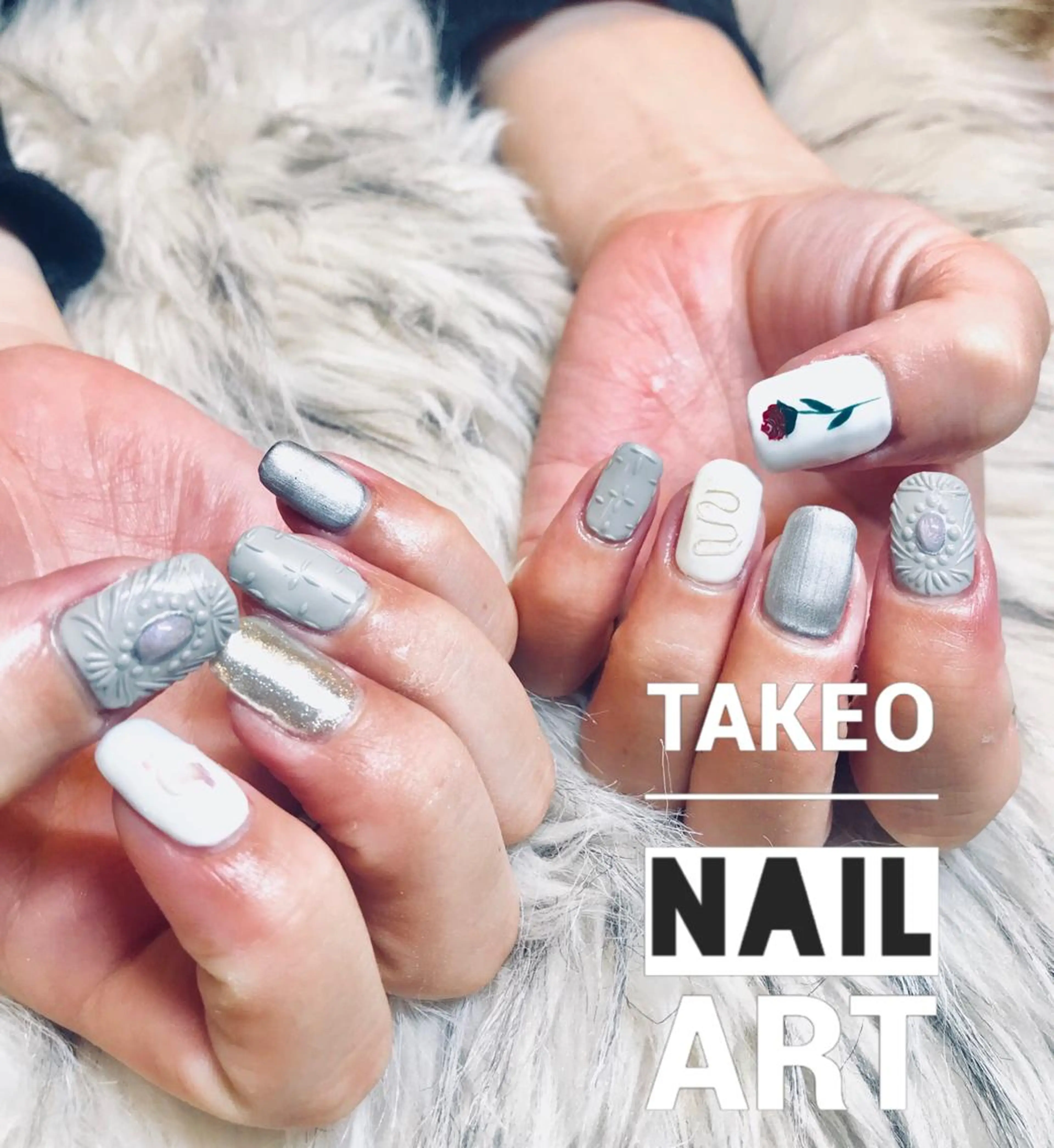 ミディアム ネイル フラワーネイル nail&eye Aoのマツエク・マツパデザイン