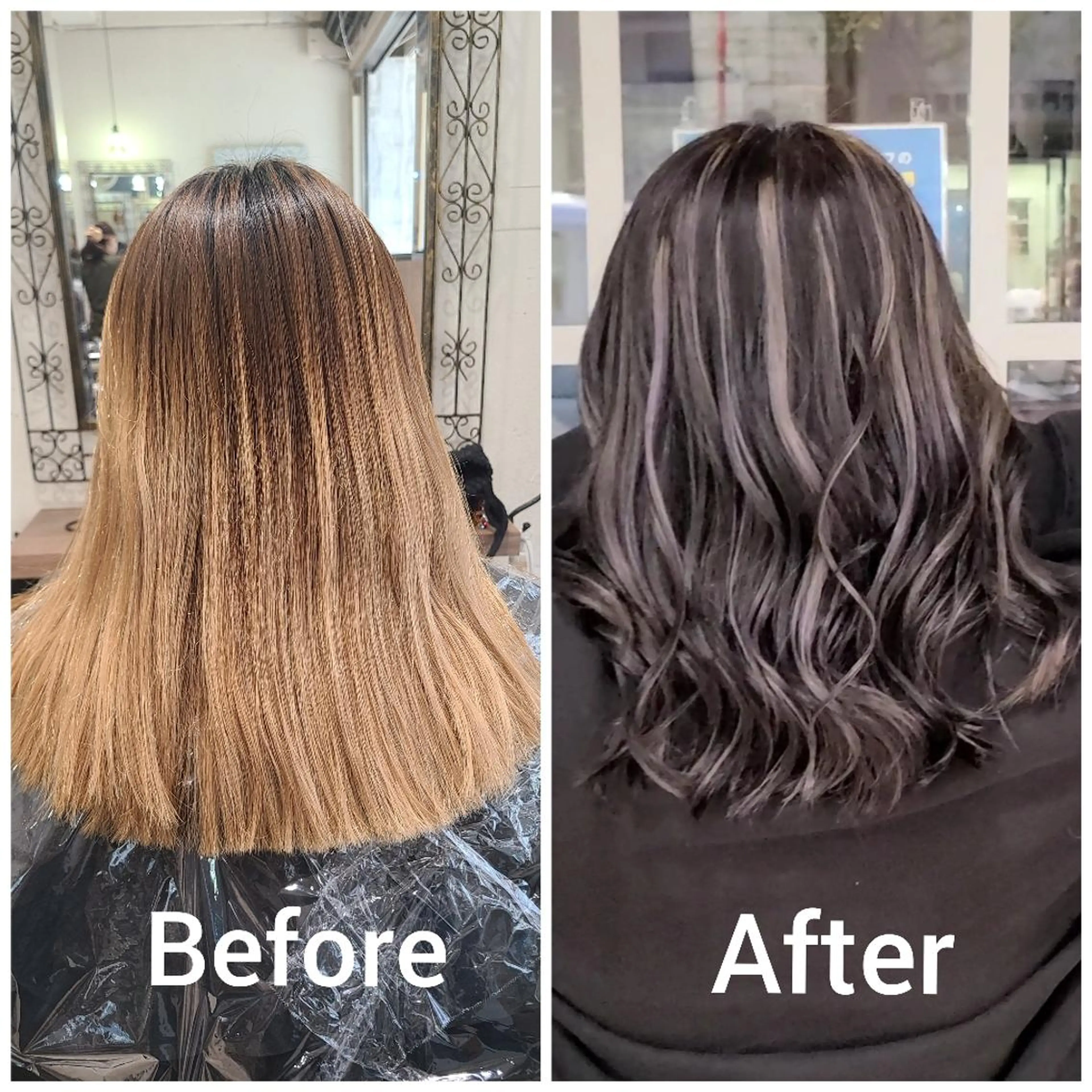 ミディアム カラー アッシュ アッシュグレー バレイヤージュ ベージュカラー ブリーチ ヘアカラー cherie所属・大内 格のヘアスタイル