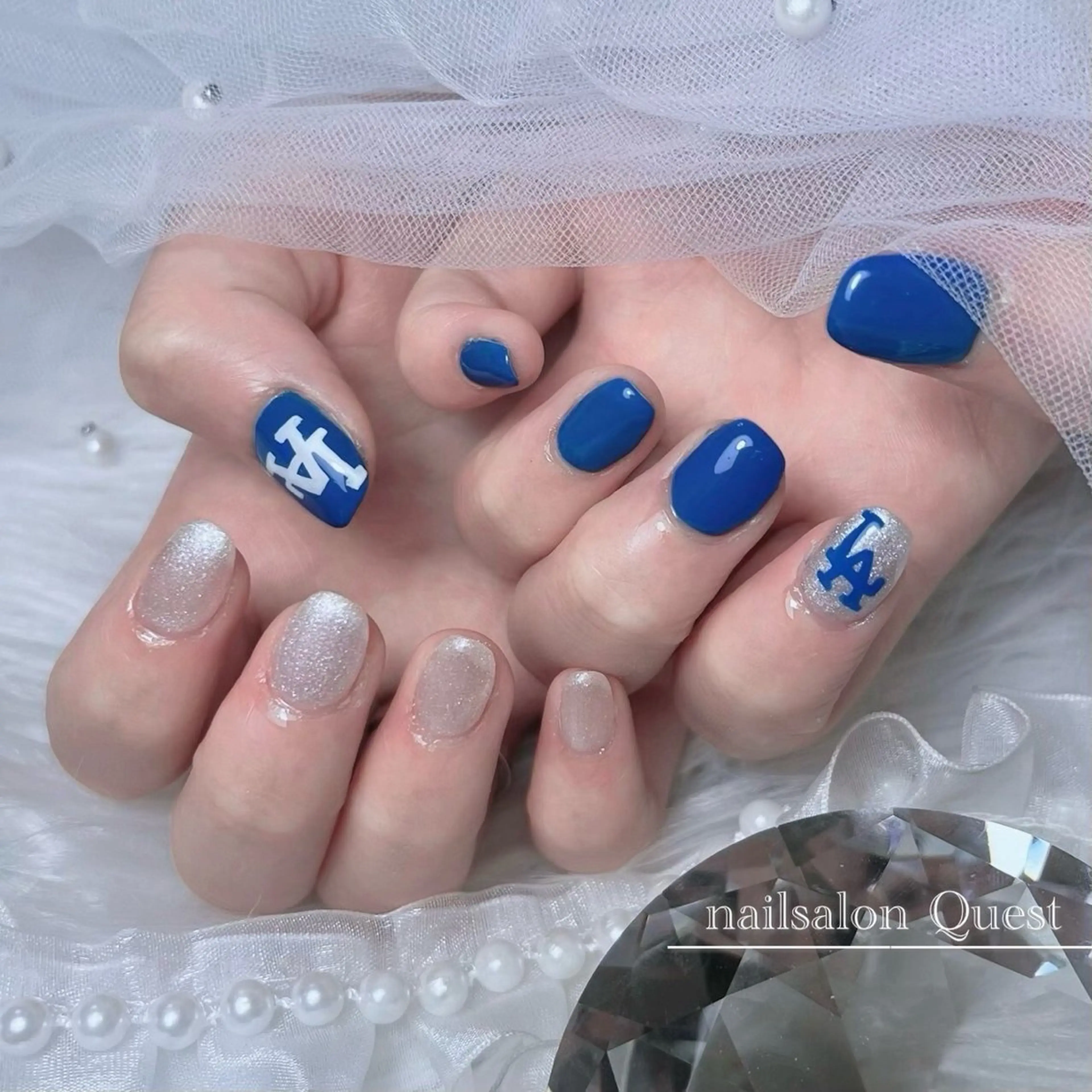 ネイル ブルー ラメ(グリッター) ハンドネイル nailsalon Questのネイルデザイン