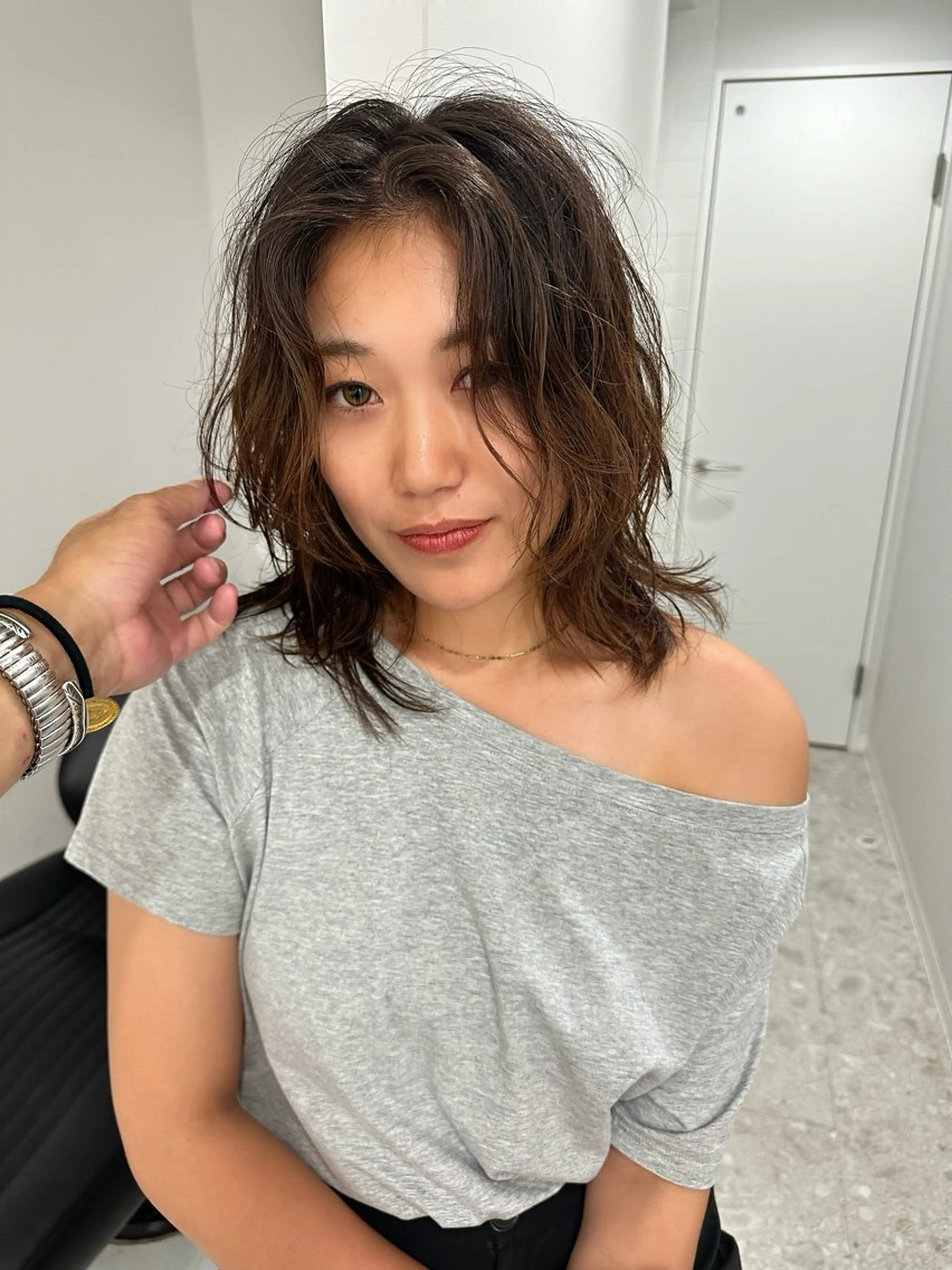 ミディアム パーマ ミディアムパーマ サトウ ケンシンのヘアスタイル