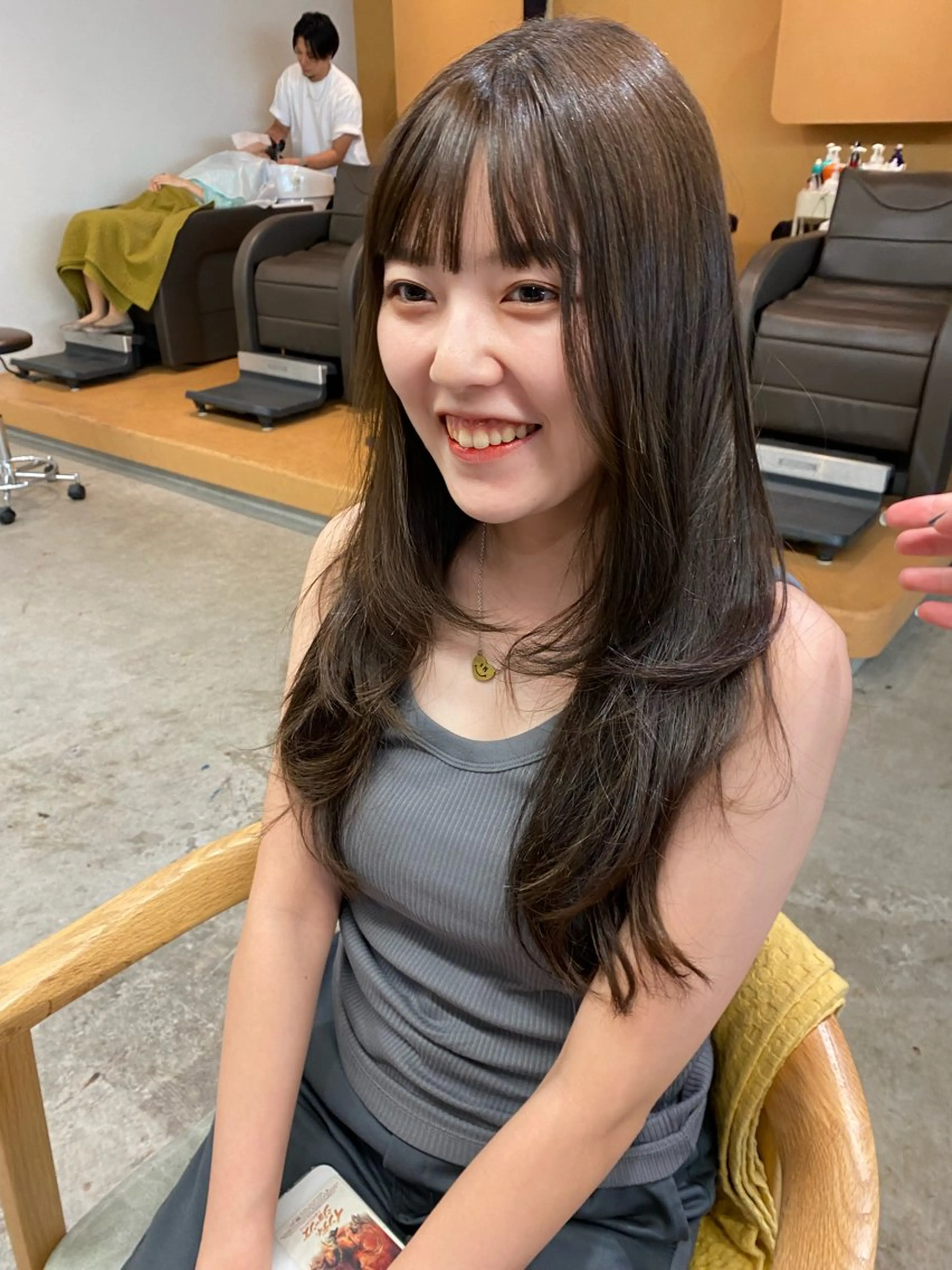 ロング カラー 顔まわりレイヤー 顔周りカット 韓国風ヘア レイヤーカット カット ヘアカラー トリートメント レイヤー/柔色 /saKiのヘアスタイル