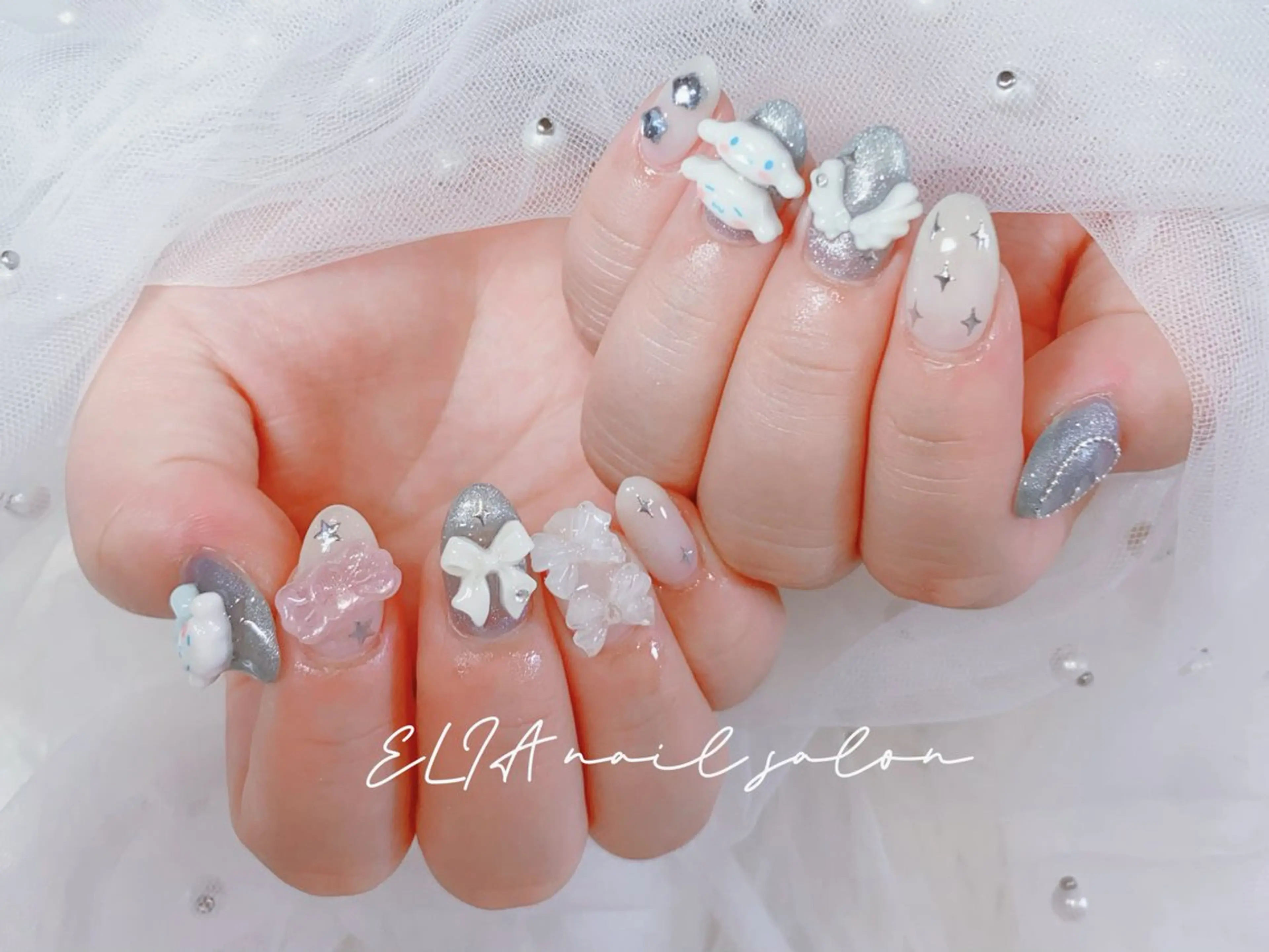 ネイル チークネイル 長さ出し グラデーション ラメ(グリッター) ラメグラデーション ハンドネイル ELIA【エリア】 nailsalonのネイルデザイン