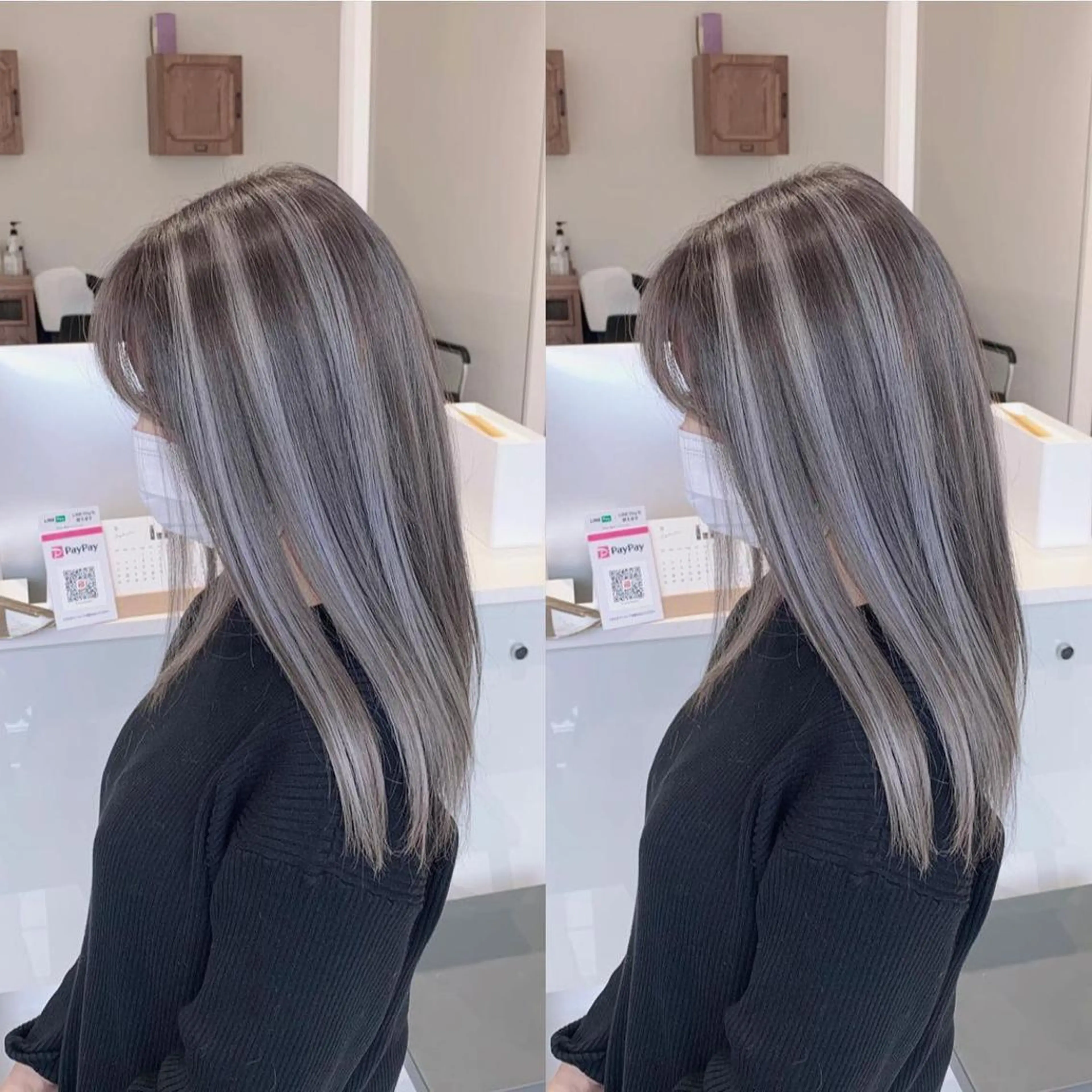 ロング カラー ブリーチ ケアブリーチ ハイライトカラー インナーカラー ハイライト ヘアカラー オフホワイトアンドなんば所属・福西 洋斗のヘアスタイル