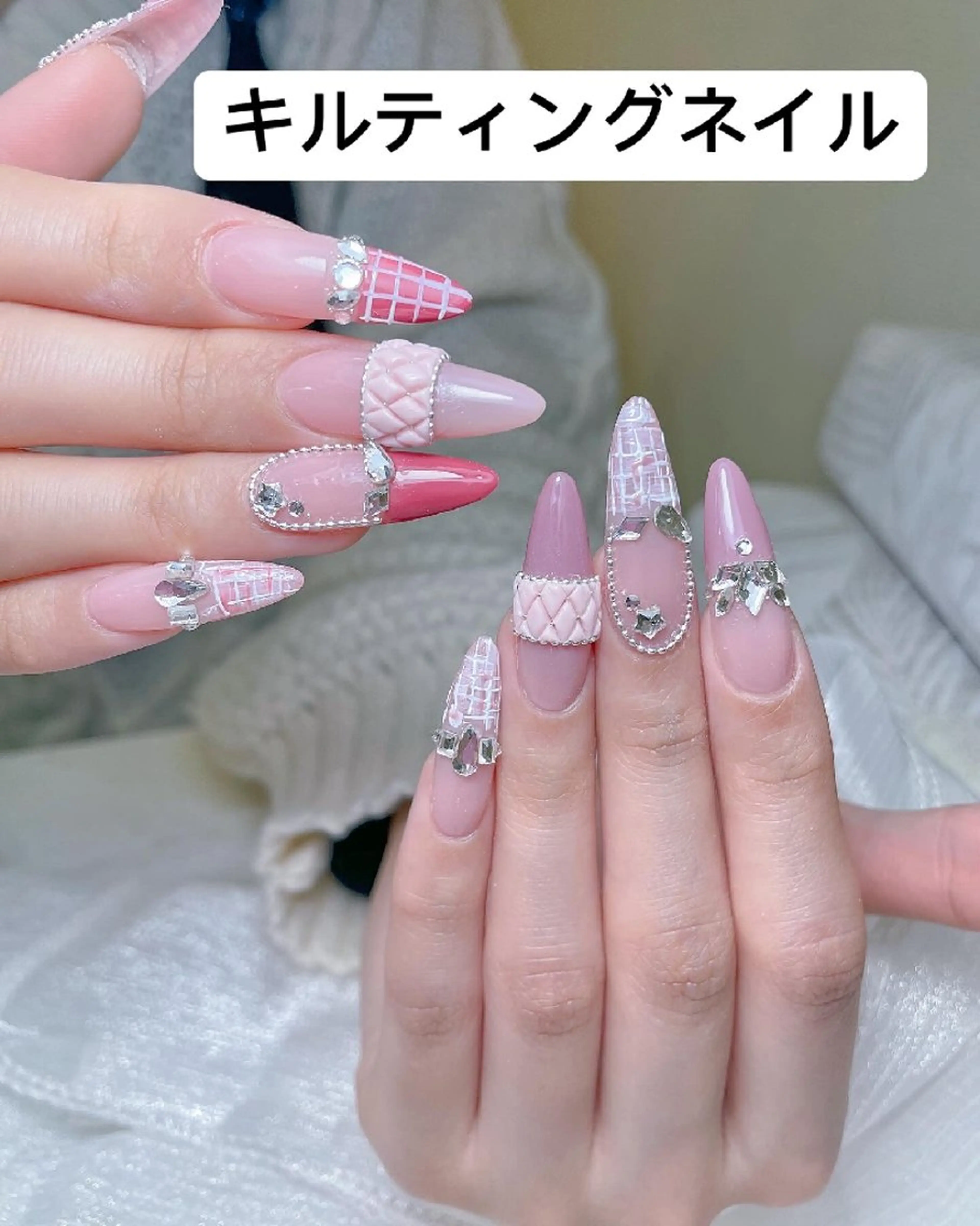 ネイル チークネイル ガーリー キラキラネイル 韓国ネイル リボン princess スカルプ専門店のネイルデザイン