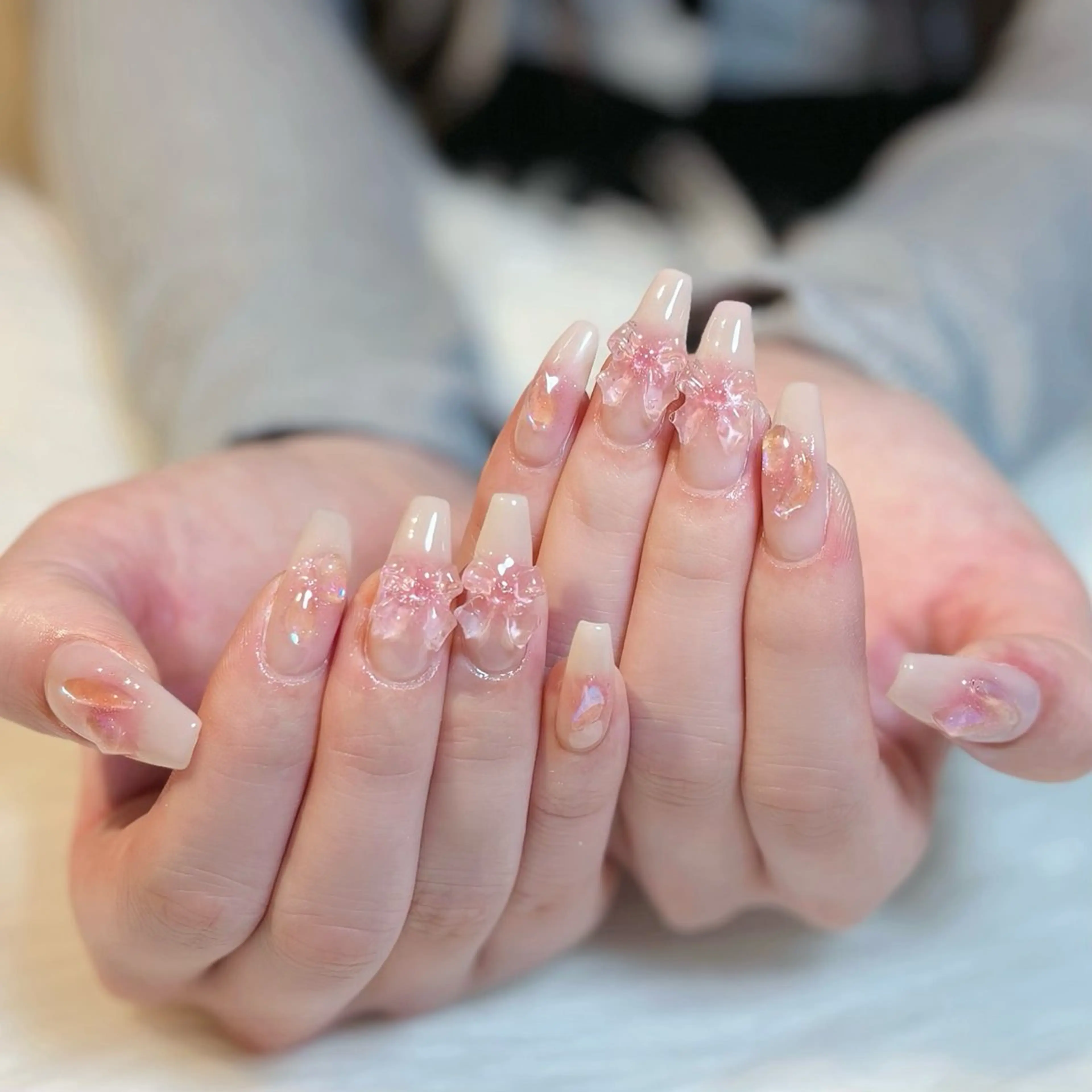 ネイル チークネイル リボン ワンホンネイル ハンドネイル ぷりゅねる　心斎橋所属・Keli Nail 心斎橋のネイルデザイン