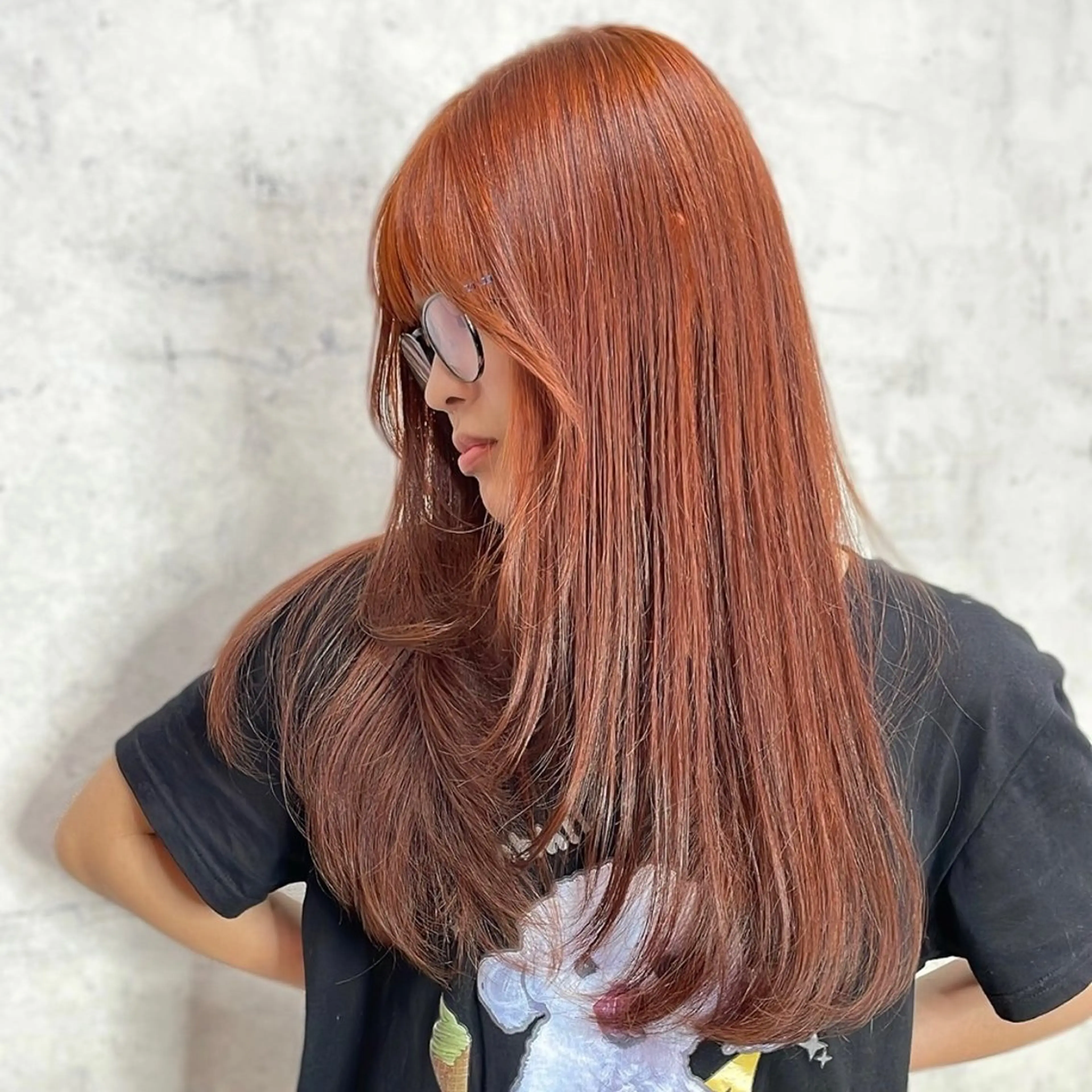 ロング カラー オレンジ ヘアカラー 松下宗翔｜カラー｜ 福岡レイヤーカットのヘアスタイル