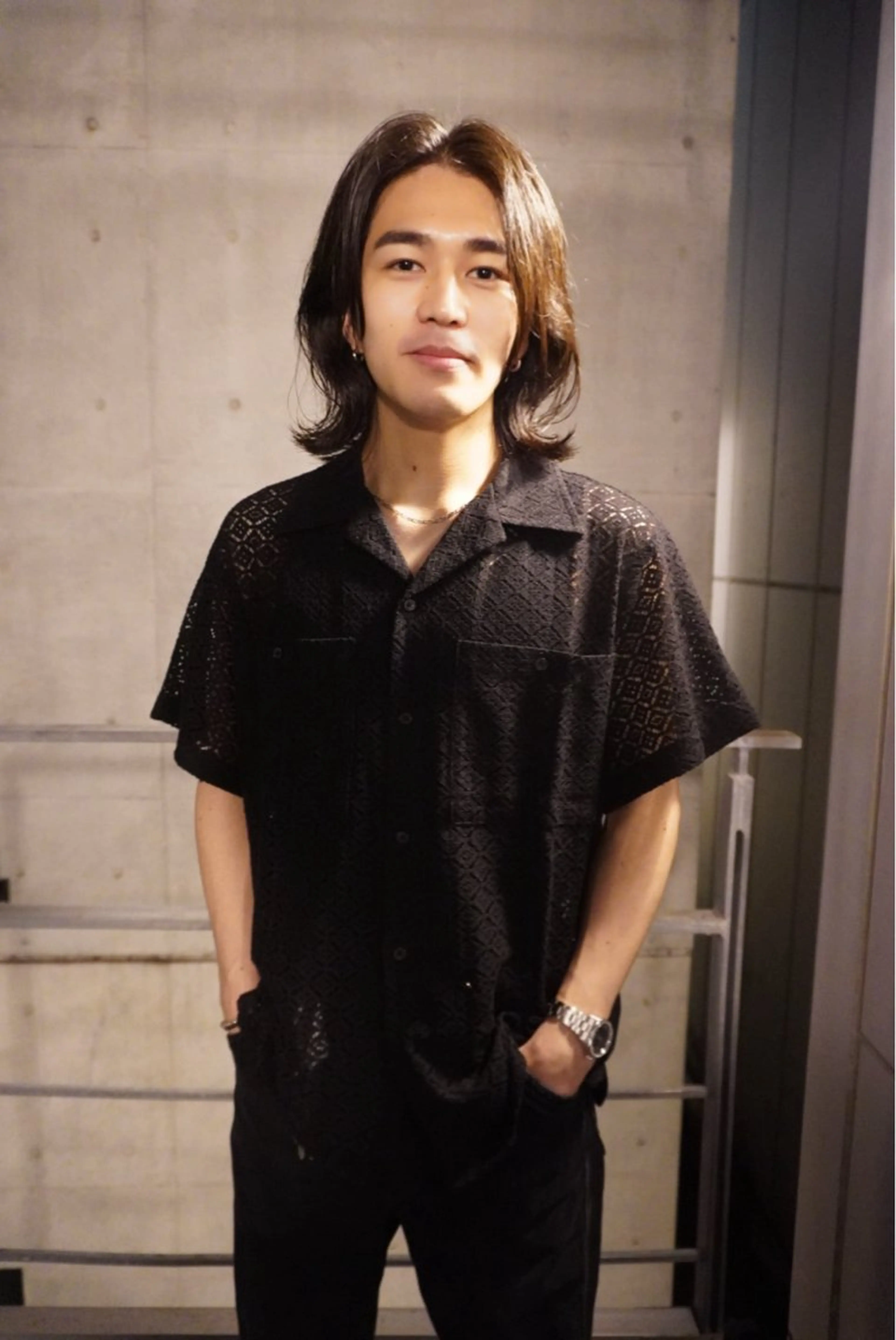 ミディアム ミディアムパーマ かきあげバング カット KOKI/ ボブ/ パーマ/透明感カラーのヘアスタイル