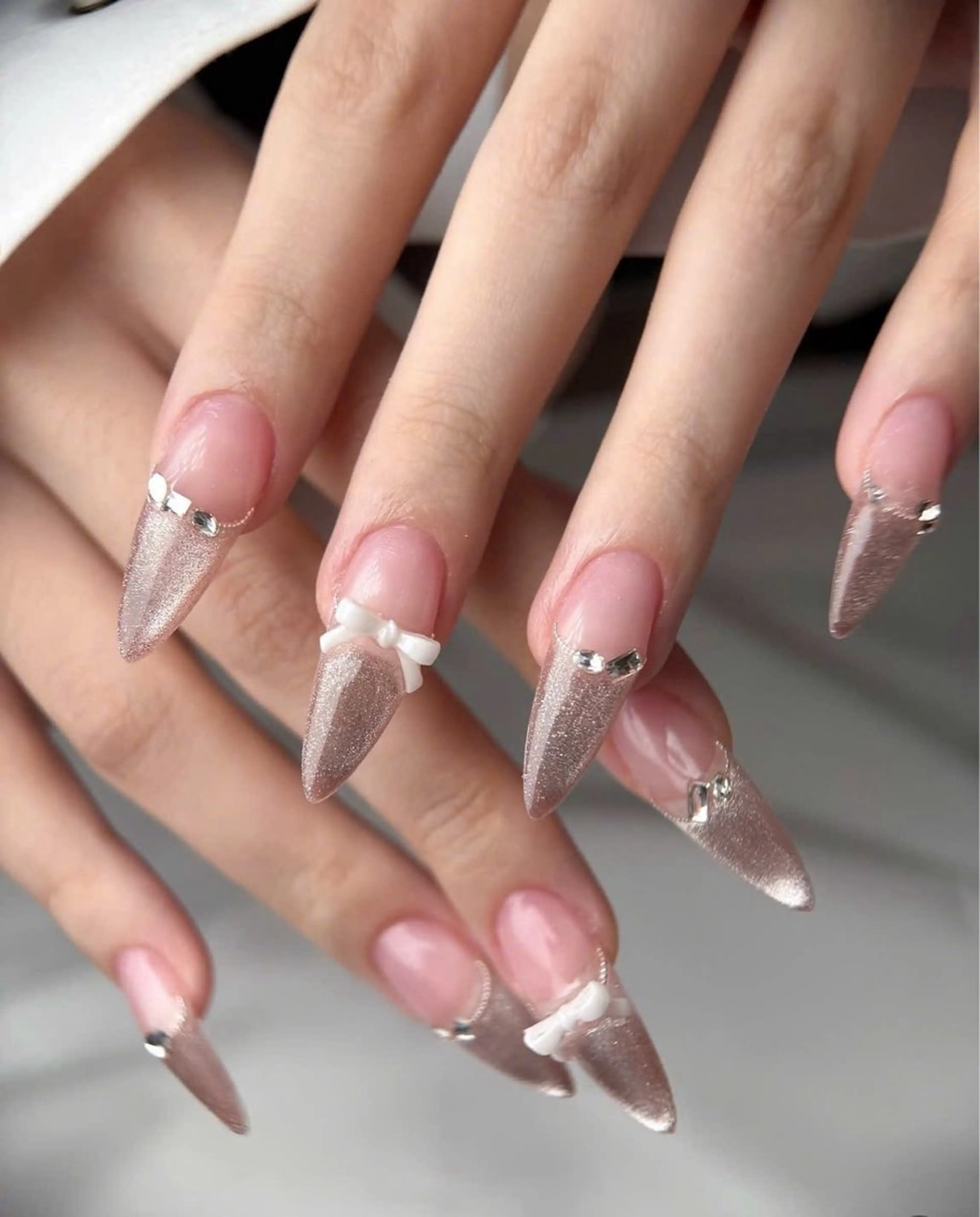 ネイル フレンチネイル キラキラネイル マグネットネイル ミラーネイル ニュアンスネイル ハンドネイル Lina所属・MeiMei Nail モデル募集のネイルデザイン