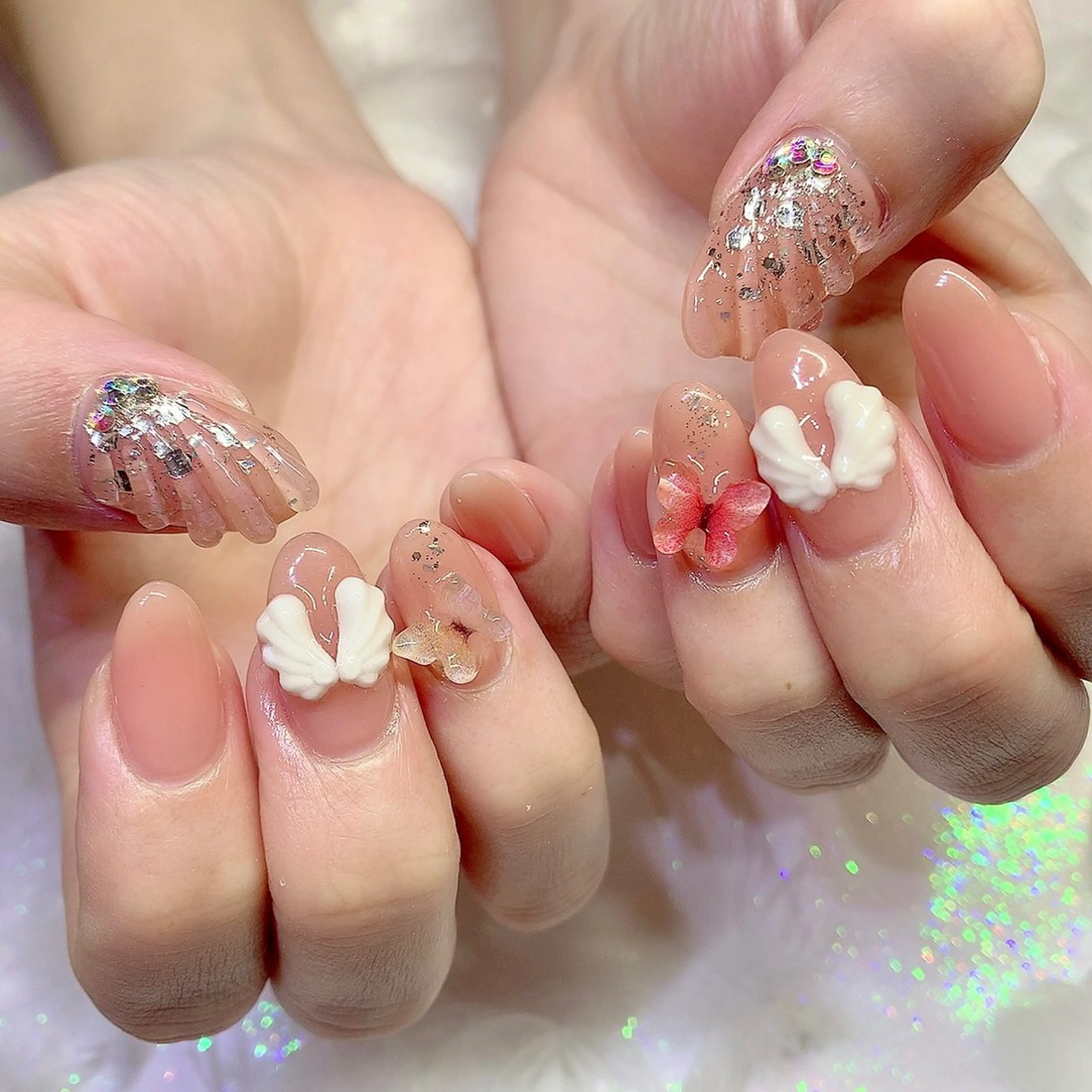 ネイル キラキラネイル 韓国ネイル 持ち込み ストーンネイル シェアサロンLei.g(レイジー)所属・3Dアートネイル💗 都築レナのネイルデザイン