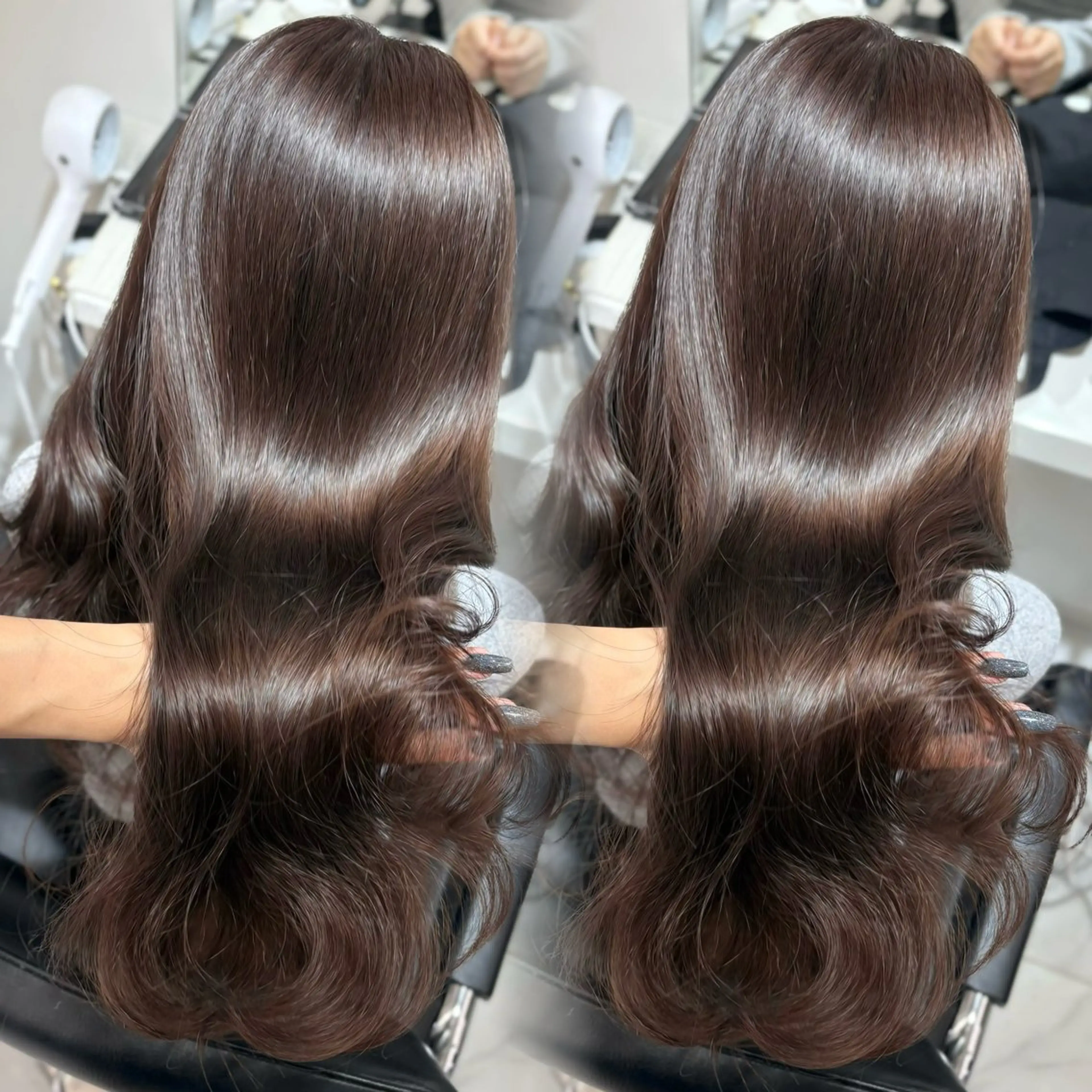 【うる艶up💎】Premiumケアカラー＋超高保湿Aujua4Stepトリートメント✨️コテ巻き仕上げの写真
