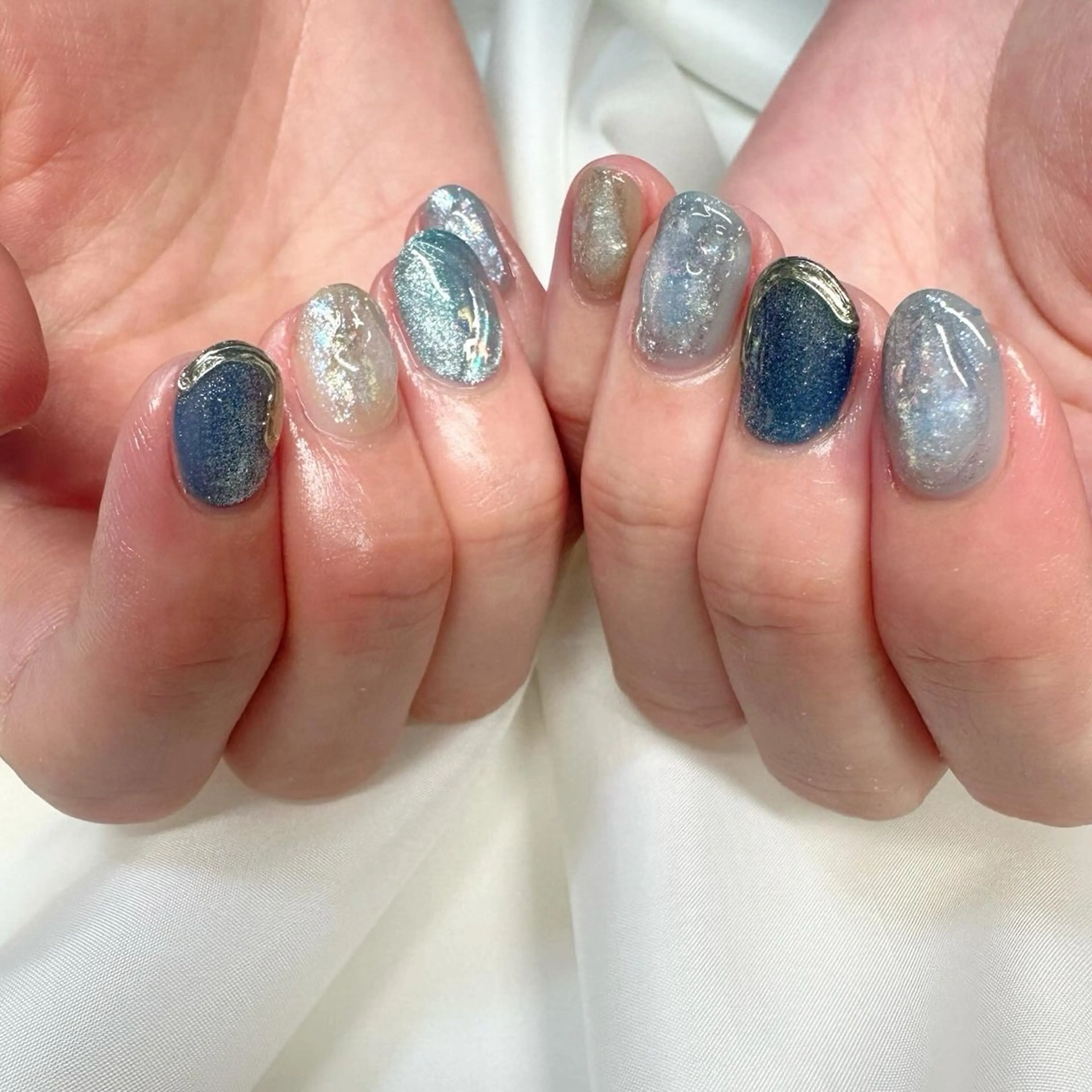 ネイル ブルー 氷ネイル・うるうるネイル キラキラネイル 韓国ネイル マグネットネイル 🪞KAPE NAIL 🪞のネイルデザイン