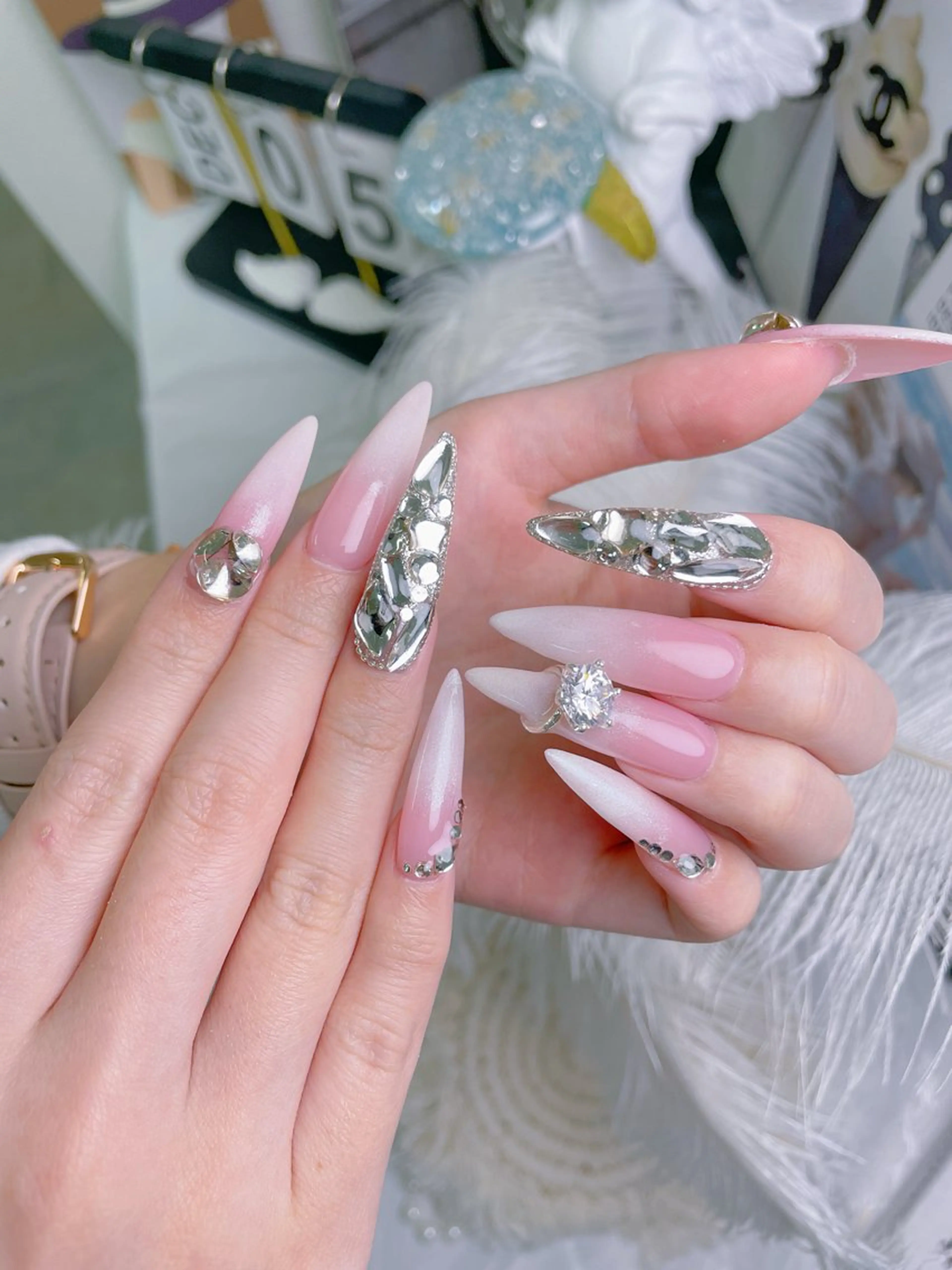 ネイル クリアネイル ハート キラキラネイル 韓国ネイル マグネットネイル ハンドネイル princess スカルプ専門店のネイルデザイン