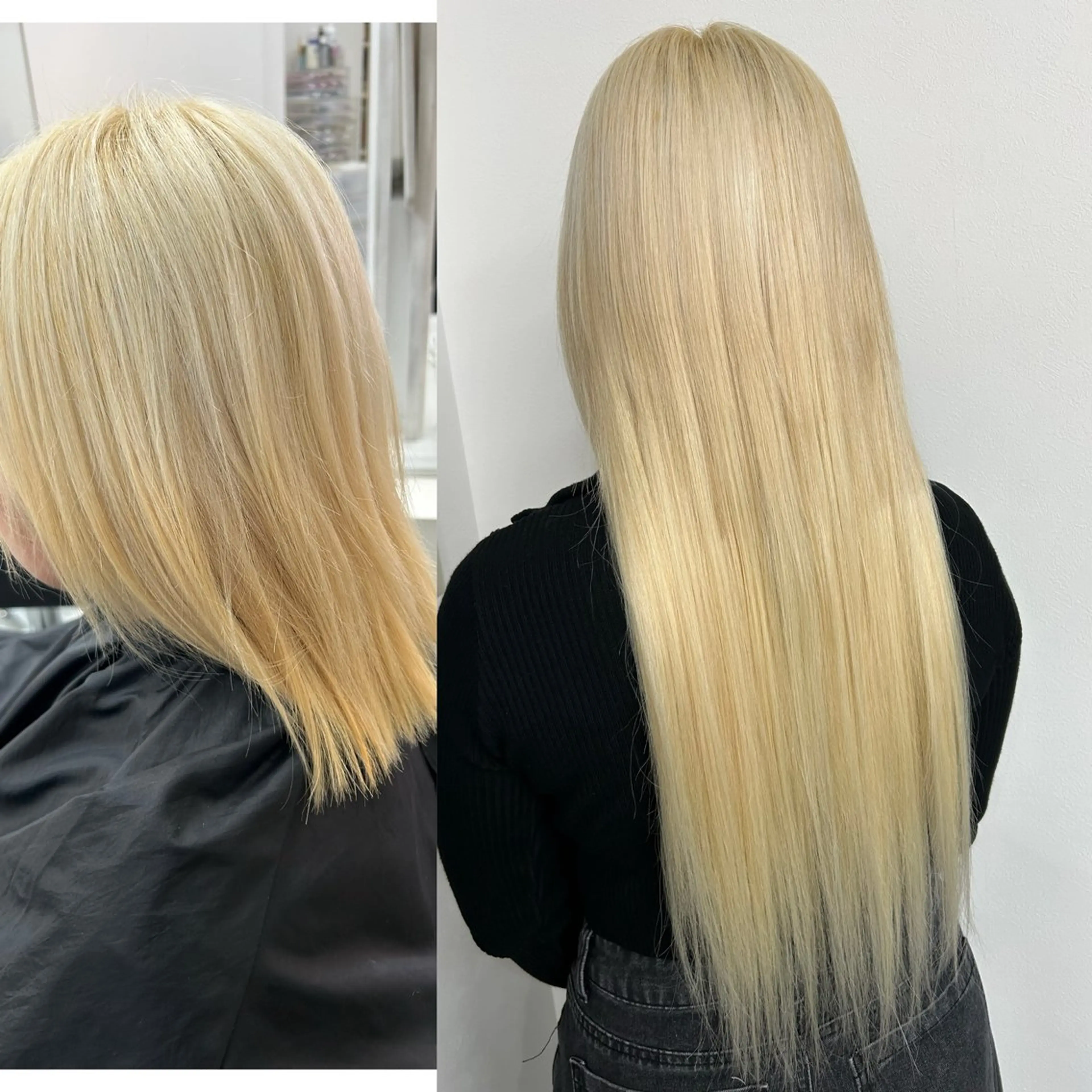 ボブスタイルからシールエクステブロンドロング 馴染ませcutを