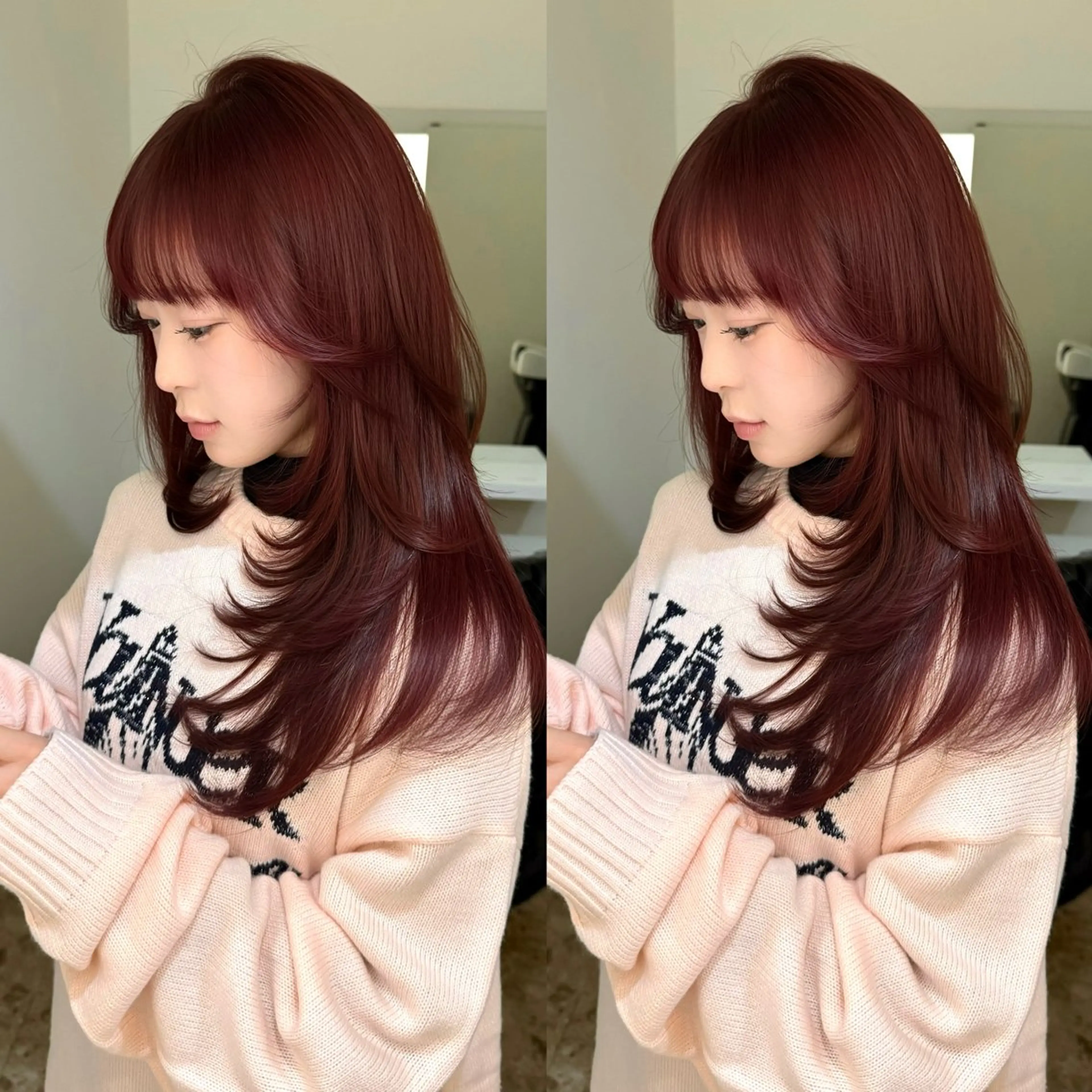 ロング カラー ハッシュカット ハイレイヤー 韓国風ヘア レイヤーカット ワンホンヘア カット ヘアカラー トリートメント レイヤー/艶カラー /韓国ヘア/高松のヘアスタイル
