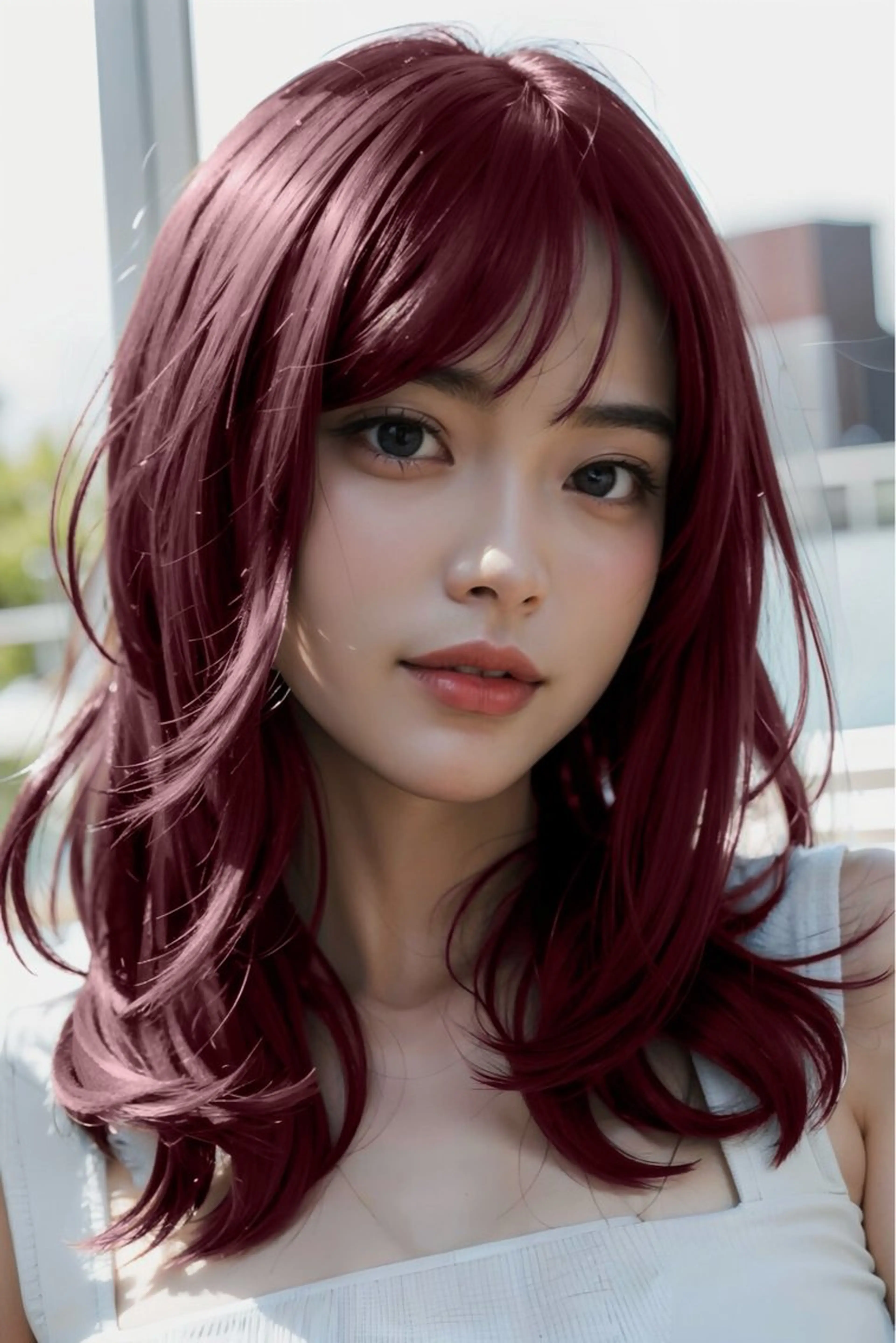 セミロング カラー ヘアアレンジ ブリーチ ボルドーカラー ブラウンカラー カシス ダブルカラー 🎈ブリーチなし暖色 カラー/レッド/ゆいのヘアスタイル