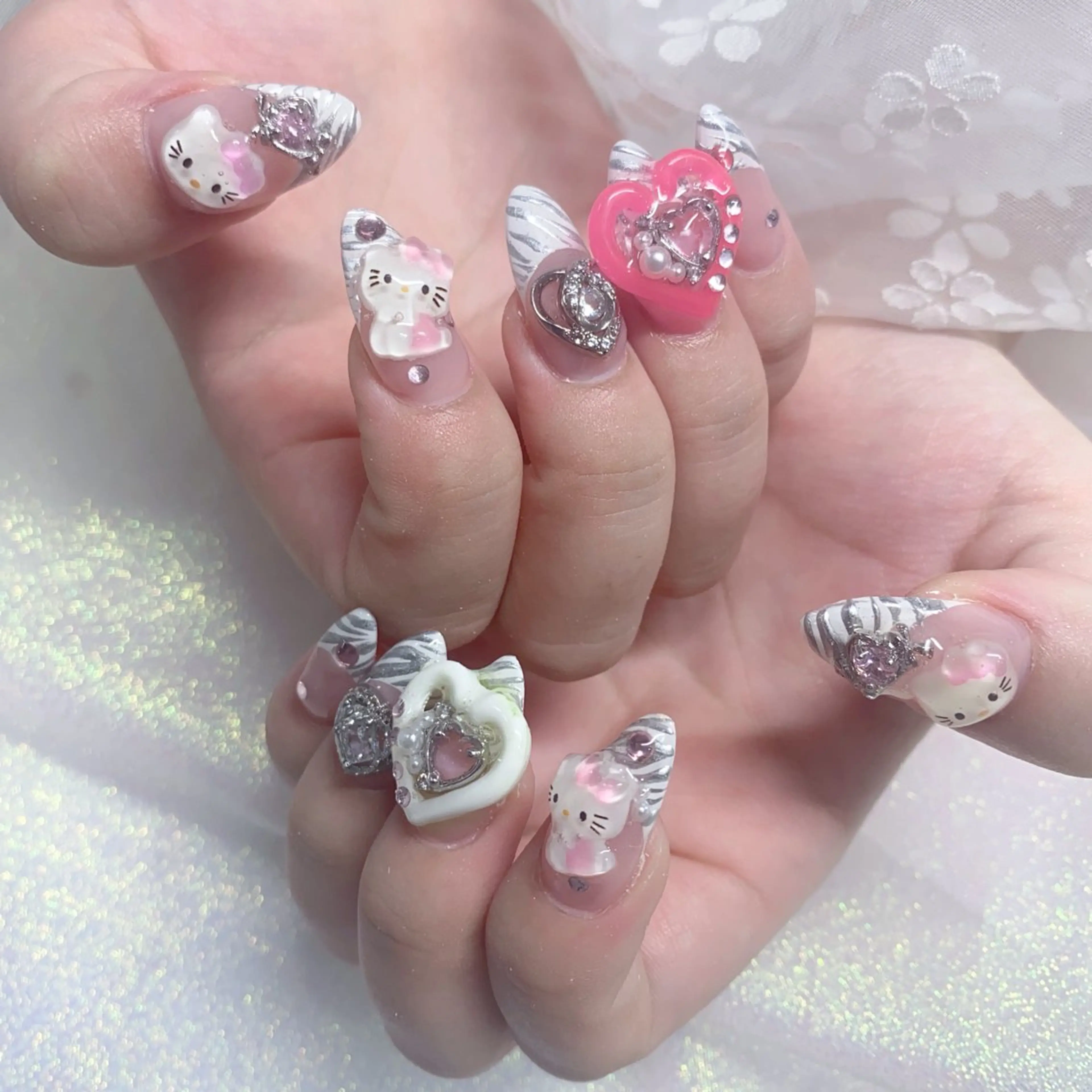 ネイル 長さ出し ジェルネイル キラキラネイル 大理石ネイル(マーブル) ニュアンスネイル Morpho nailのネイルデザイン