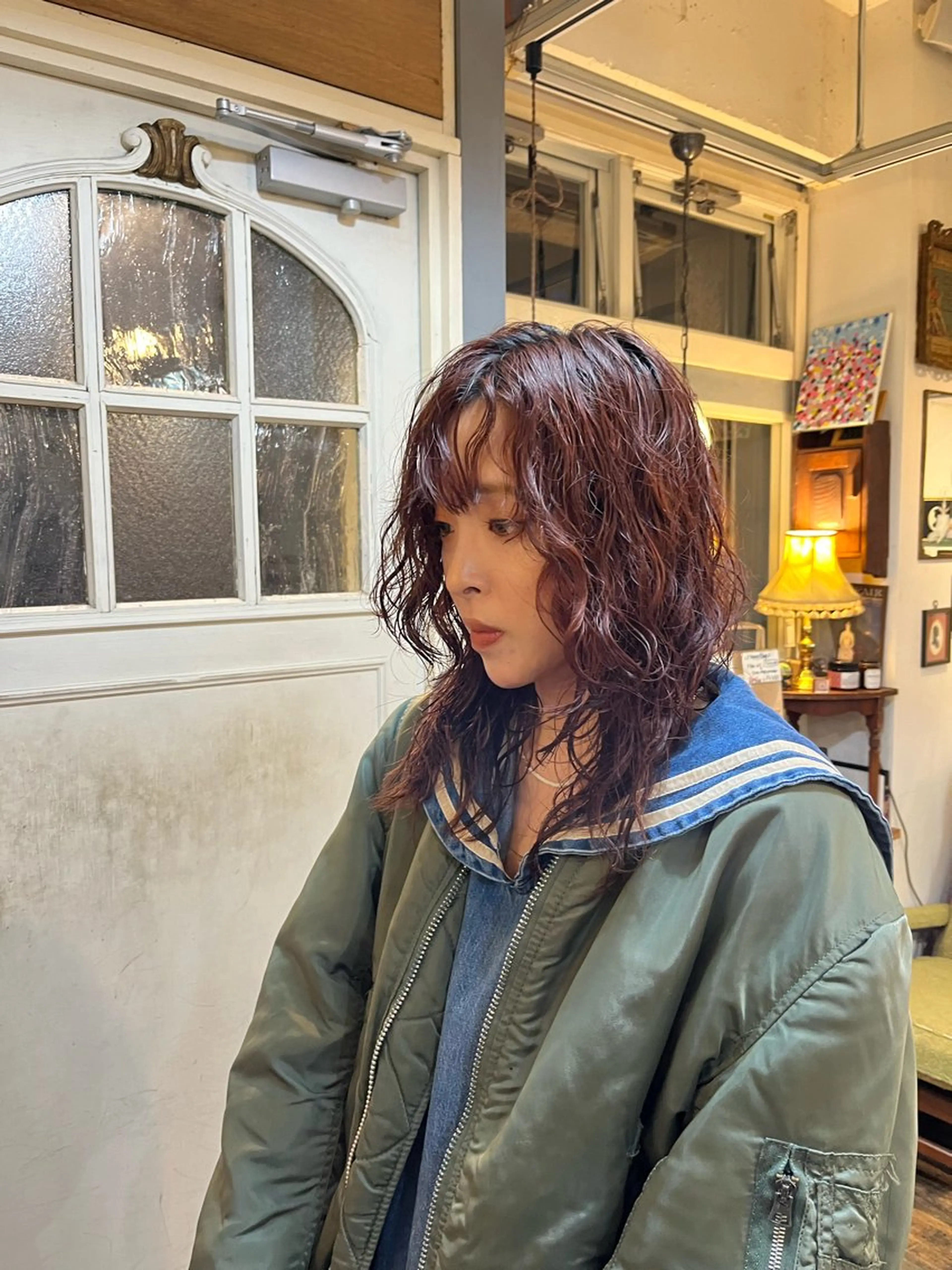 セミロング パーマ セミロングパーマ カット パーマ ヘッドスパ 抜け感パーマ/ 顔まわり/緒方椋のヘアスタイル