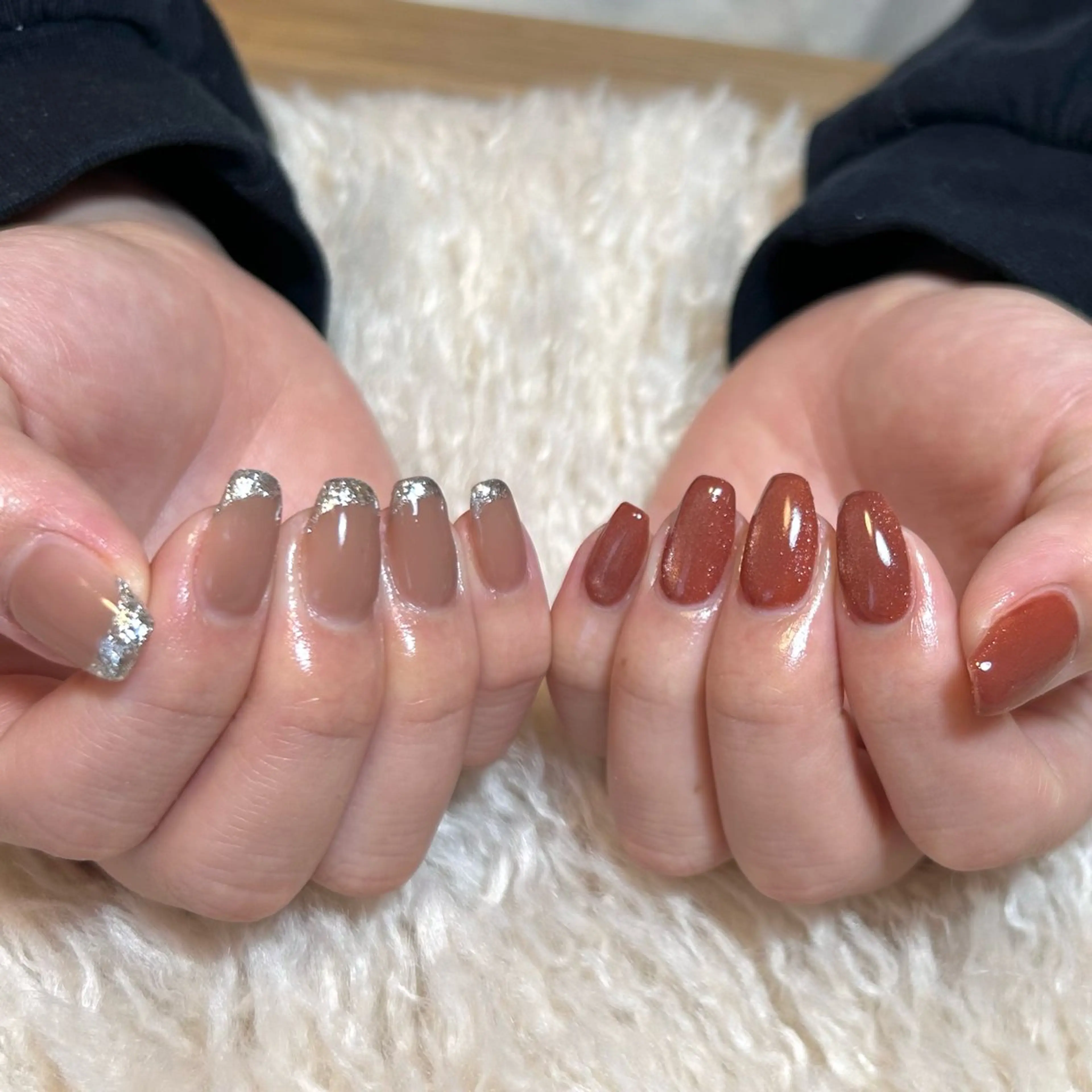 ネイル ブラウン フレンチネイル ガラスフレンチ nailsalon kiii'sのネイルデザイン
