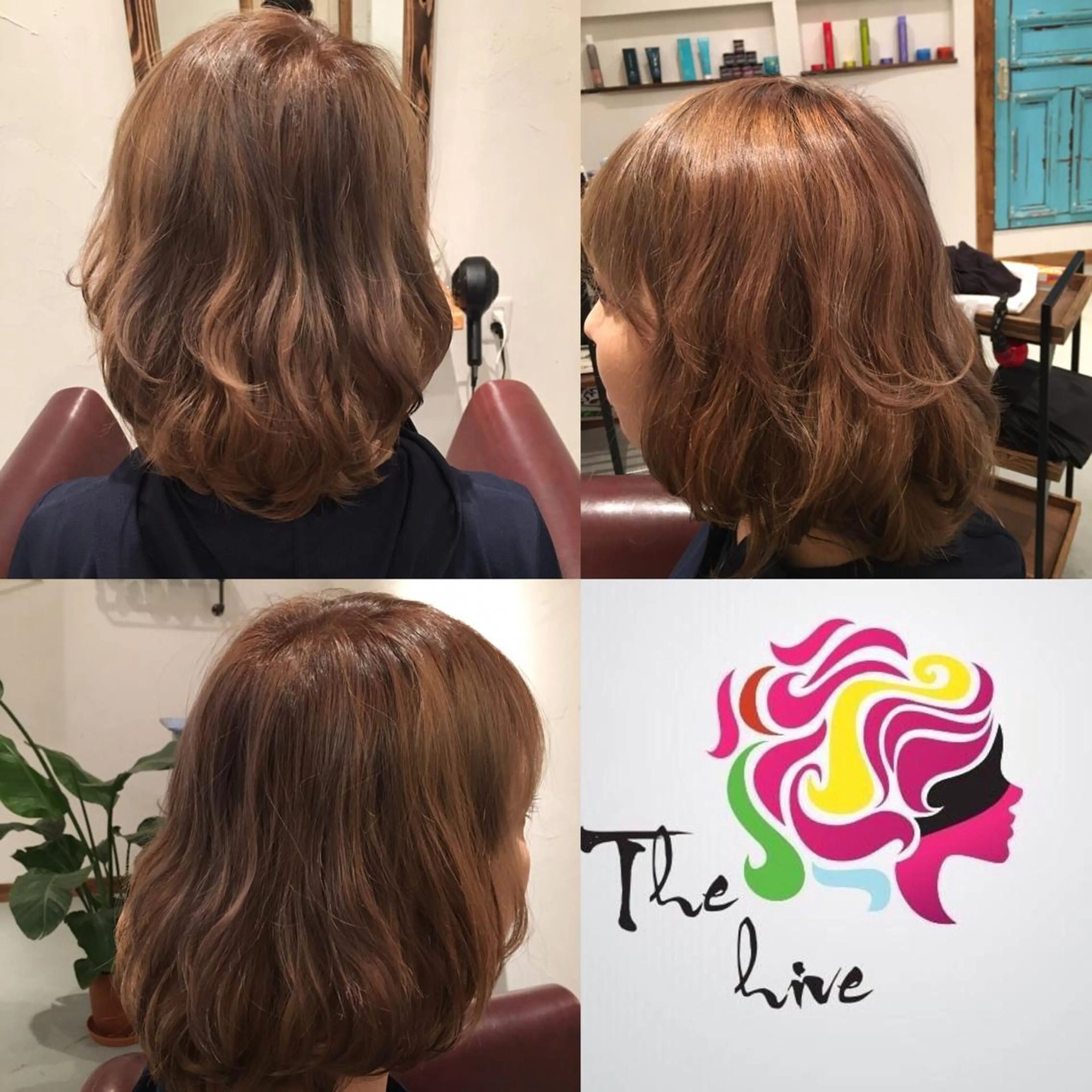 セミロング カラー グレージュ ハイライトカラー ハイライト Hair salon The  hiveのヘアスタイル