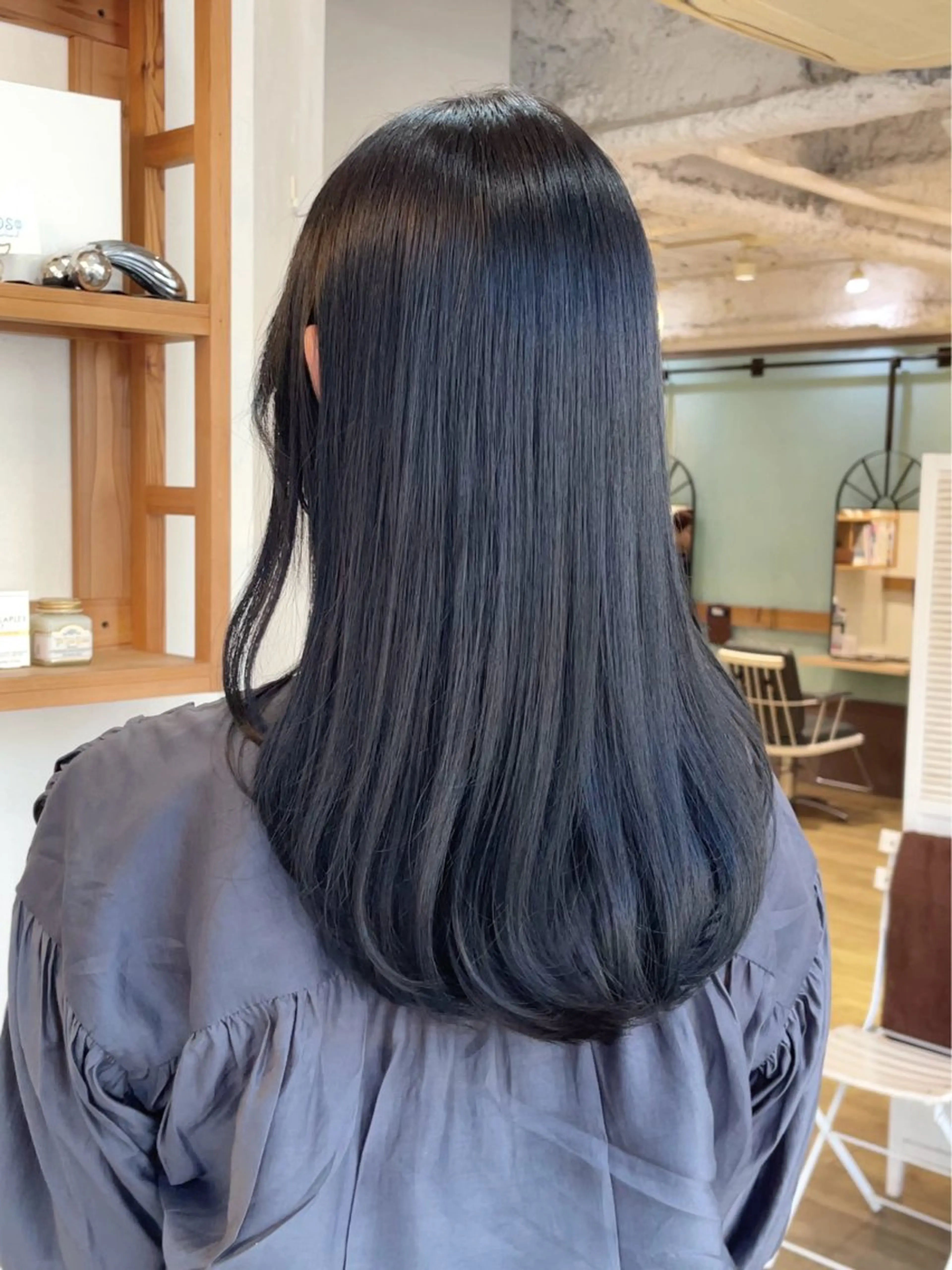 ロング カラー 黒髪 ネイビーカラー カット ヘアカラー トリートメント ヘッドスパ 大人可愛い透明感🌟 小顔・韓国髪🌟野中のヘアスタイル