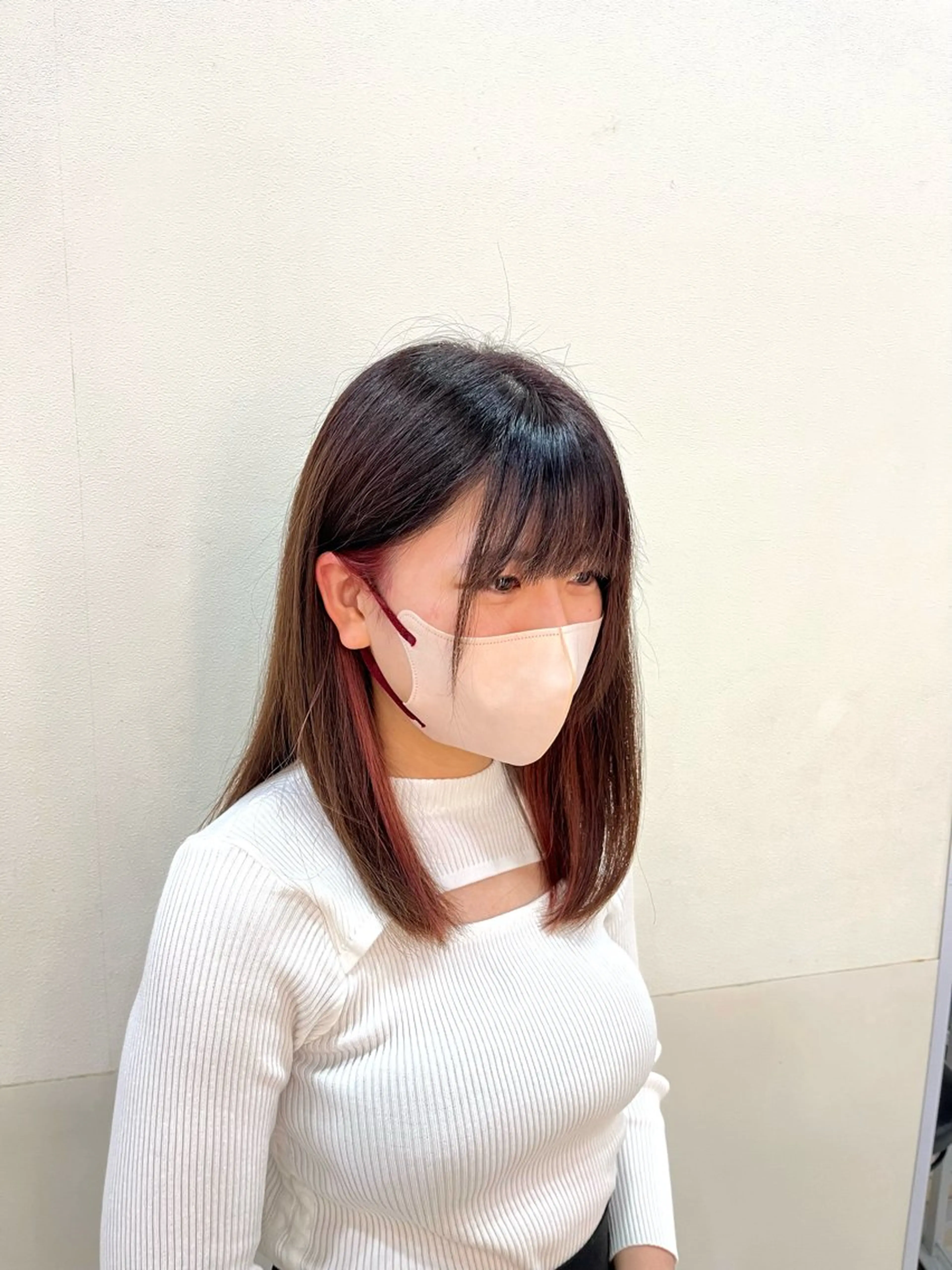 セミロング カラー イヤリングカラー カット/暖色カラー/ rikako🌻のヘアスタイル