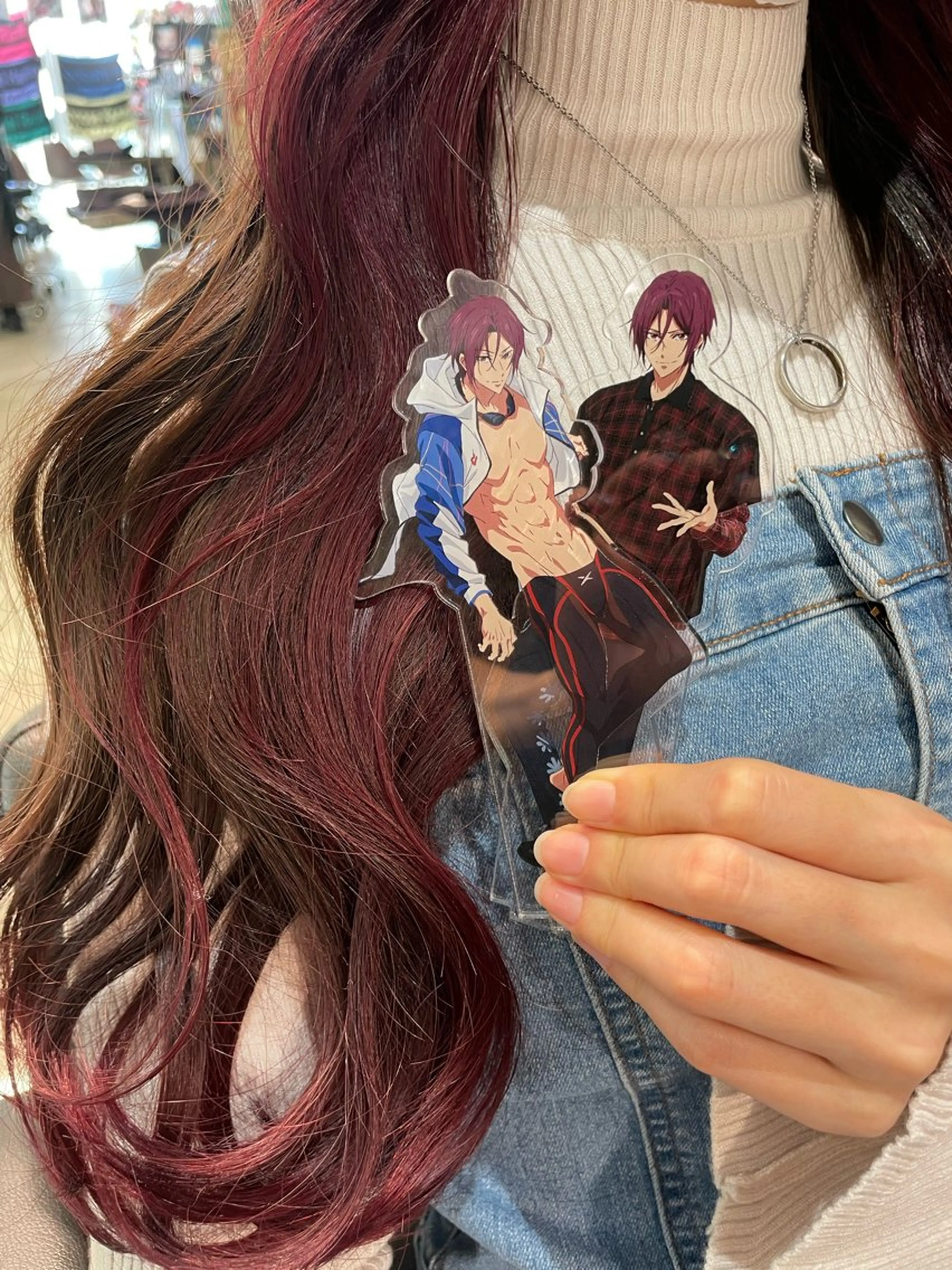 ロング カラー ボルドーカラー インナーカラー レッドカラー ヘアカラー トリートメント インナーカラー/推し ウルフ/アニメカラーのヘアスタイル