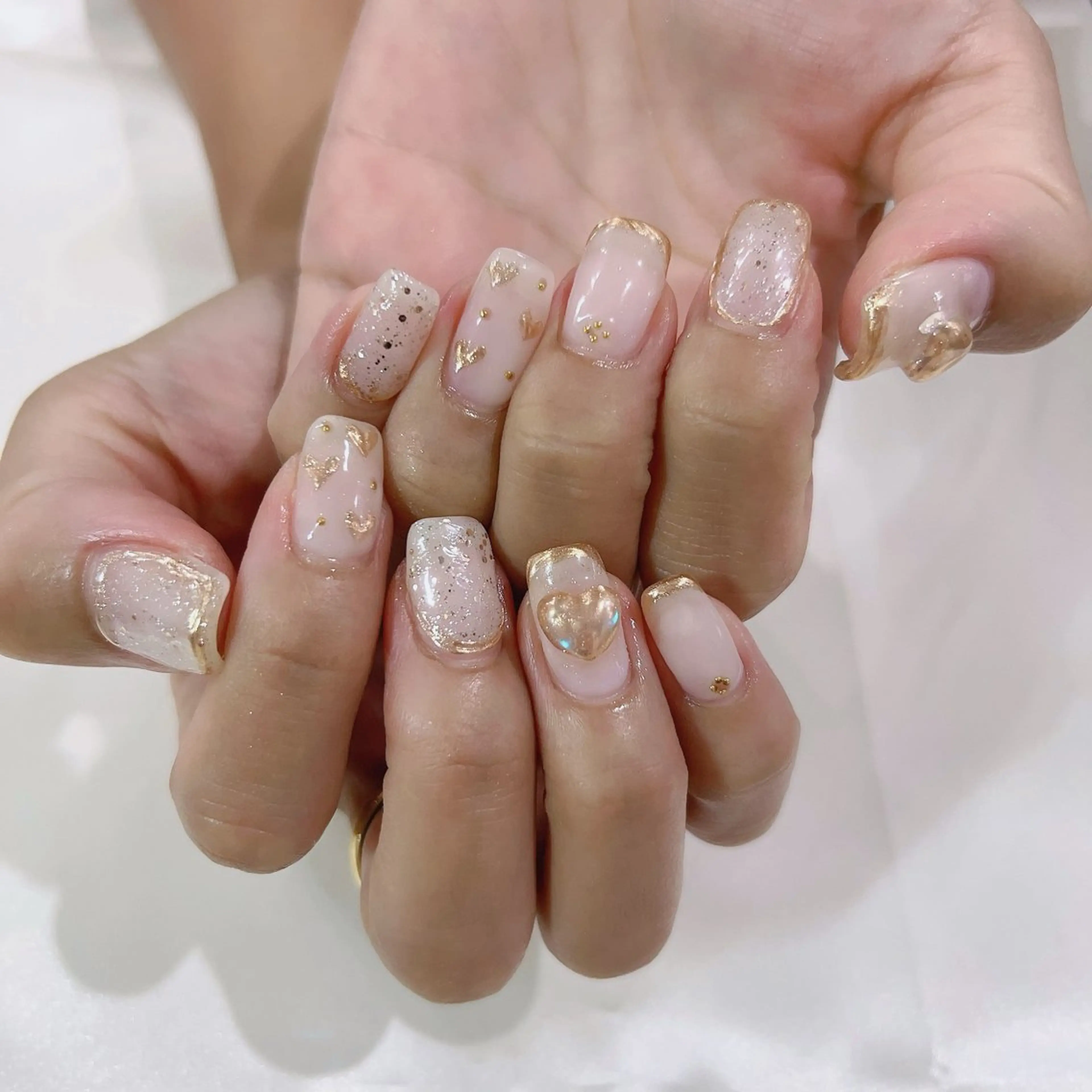 ネイル ジェルネイル ハート キラキラネイル ミラーネイル ニュアンスネイル ハンドネイル Nail Kのネイルデザイン