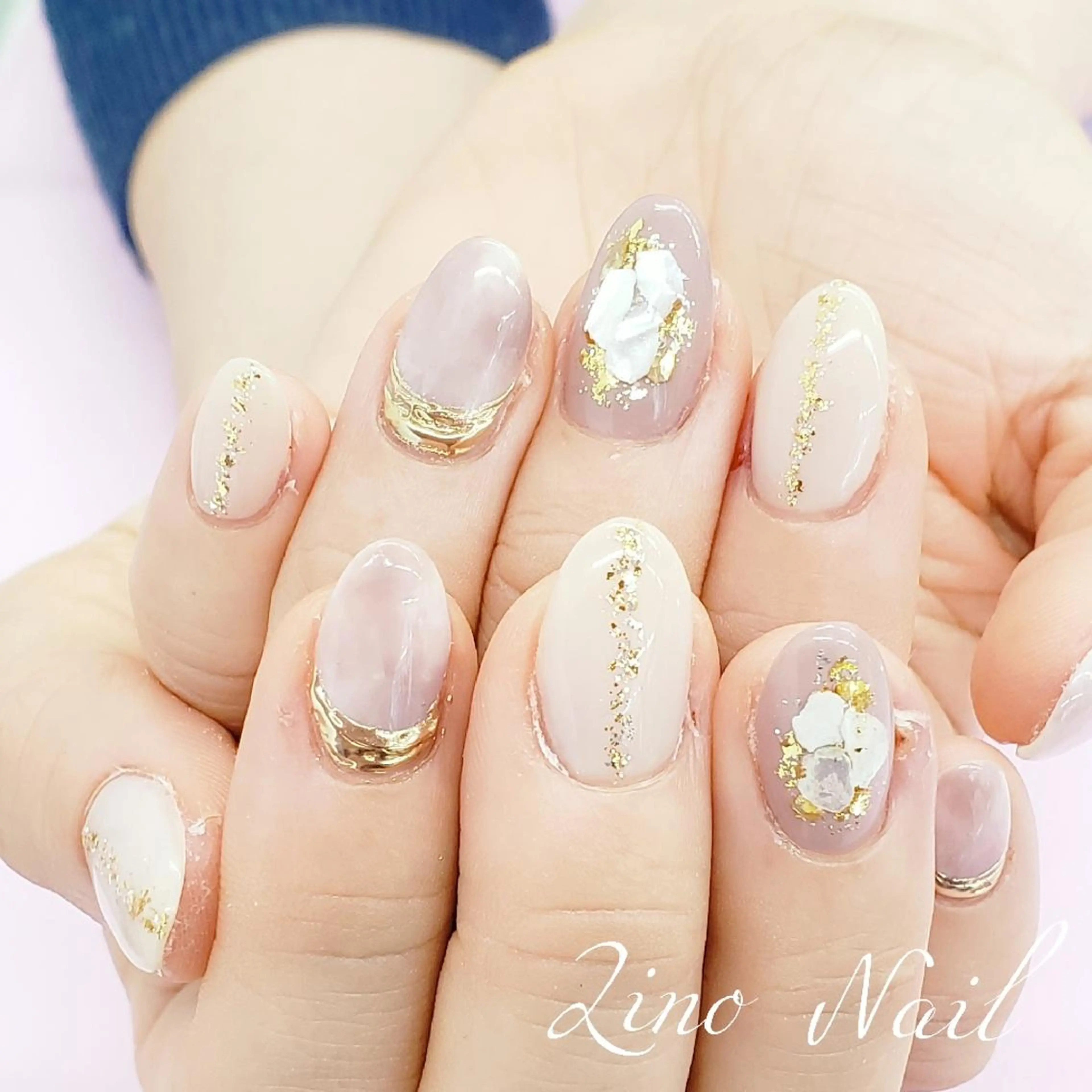 ネイル ジェルネイル 大理石ネイル(マーブル) ミラーネイル ニュアンスネイル パラジェル Lino Nailのネイルデザイン