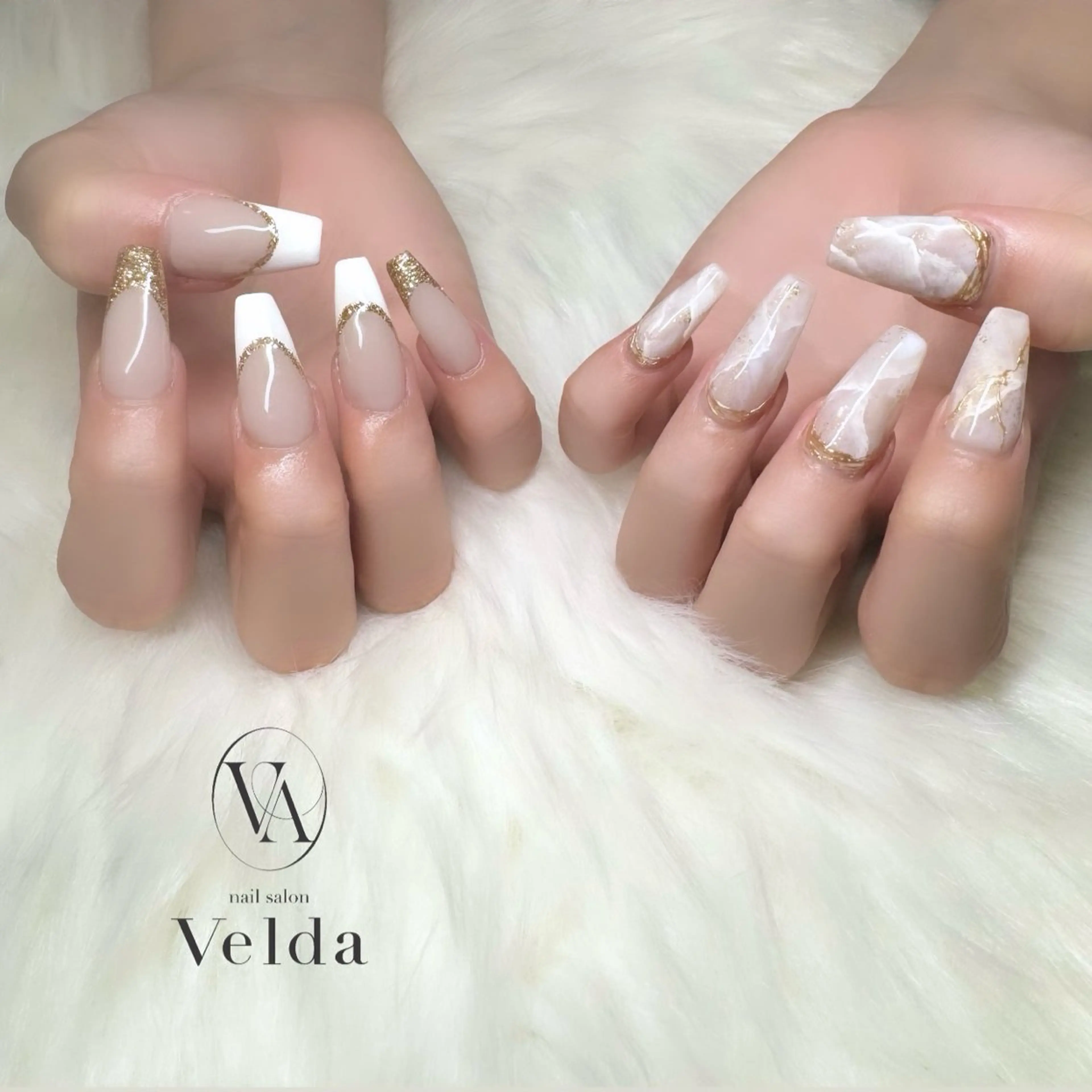 ネイル フレンチネイル 大理石ネイル(マーブル) ニュアンスネイル 💎スカルプ💎 Velda(ベルダ)のネイルデザイン