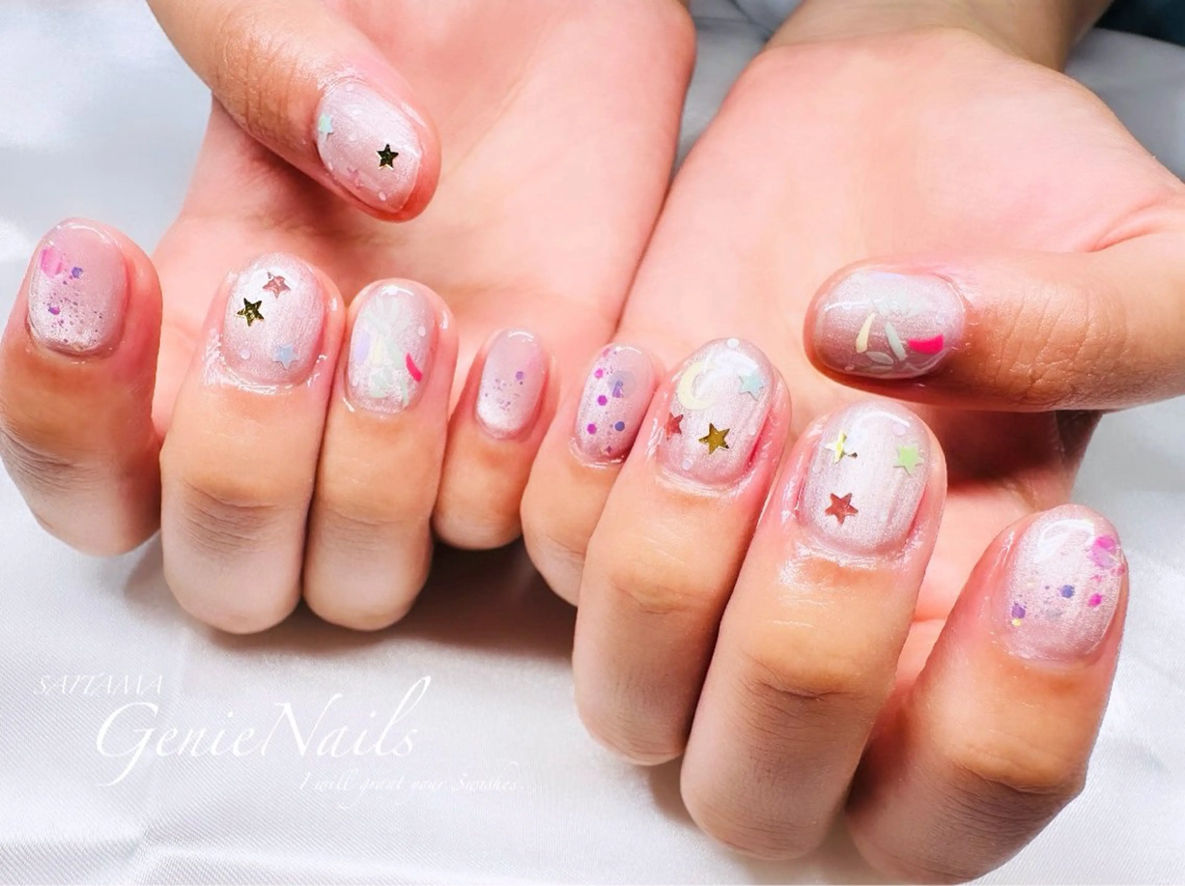 メンズ ネイル アートネイル 長さ出し 氷ネイル・うるうるネイル ロングネイル 持ち込み Genie Nailsのネイルデザイン