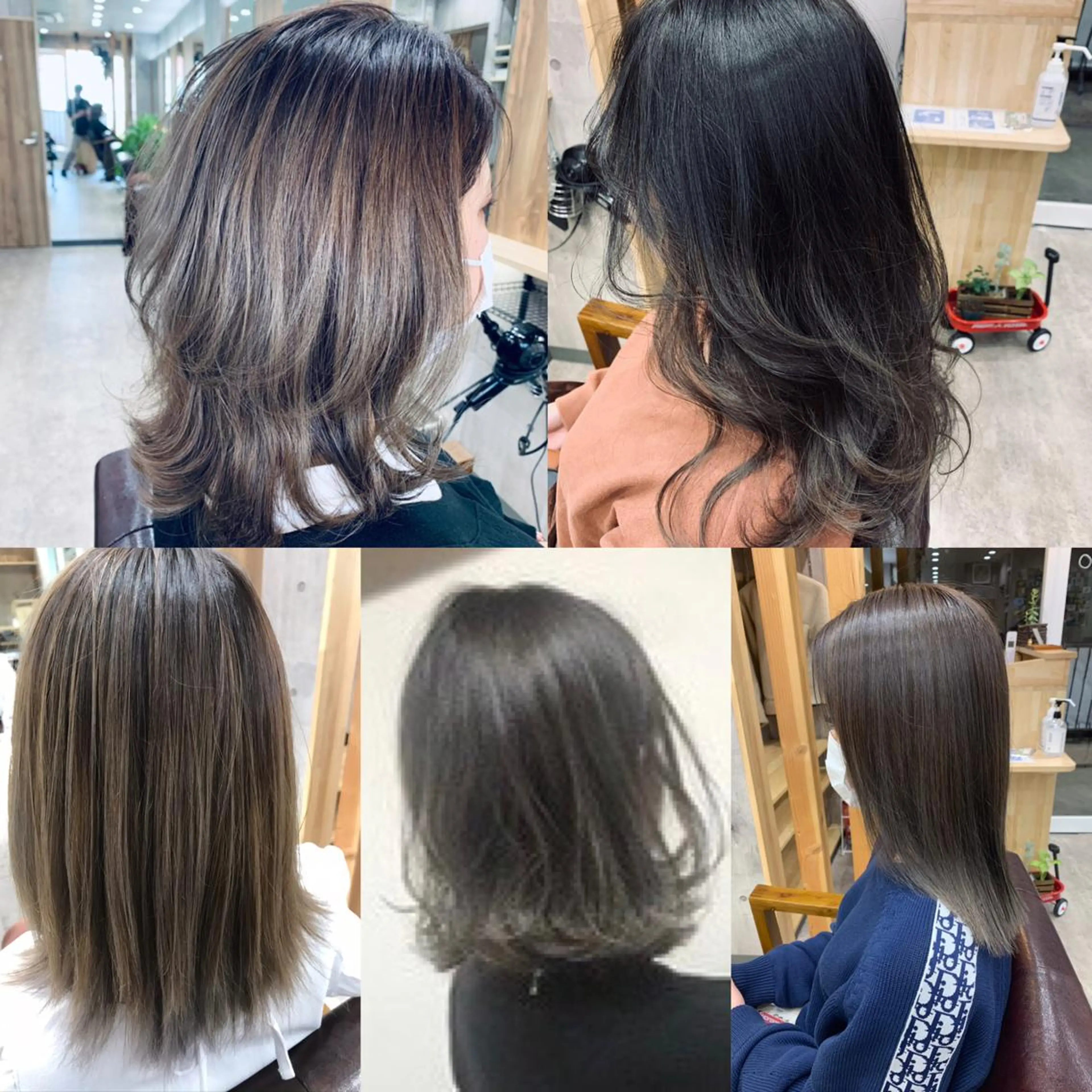 セミロング カラー バレイヤージュ ブリーチ ダブルカラー グラデーションカラー グレージュ ヘアカラー hair salon mementoのヘアスタイル