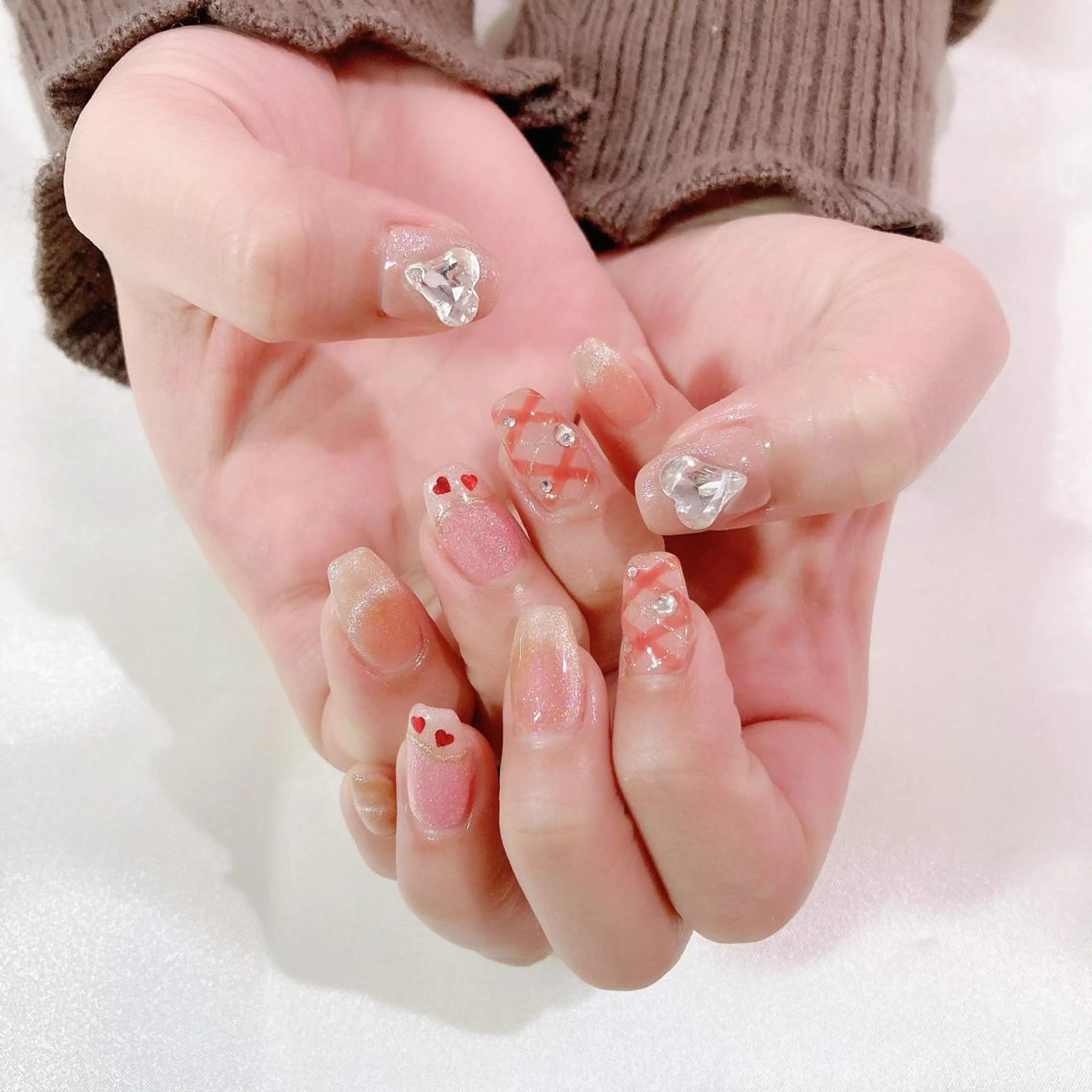 ネイル フレンチネイル ジェルネイル ハート キラキラネイル マグネットネイル ハンドネイル Nail Kのネイルデザイン