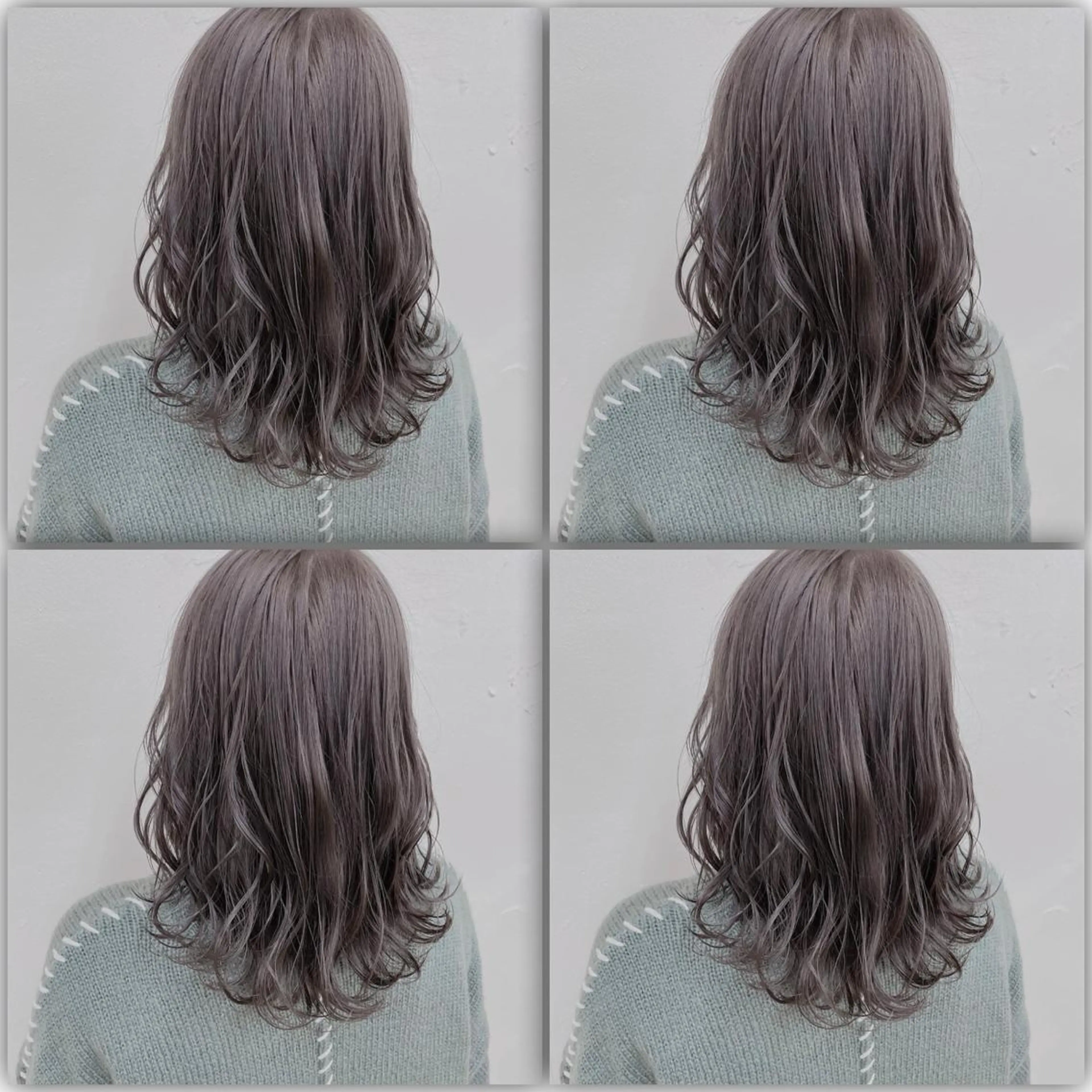 セミロング カラー グレージュ ラベンダーカラー ラベンダーグレージュ ラベンダーグレー ケアブリーチ 韓国レイヤーKYONのヘアスタイル
