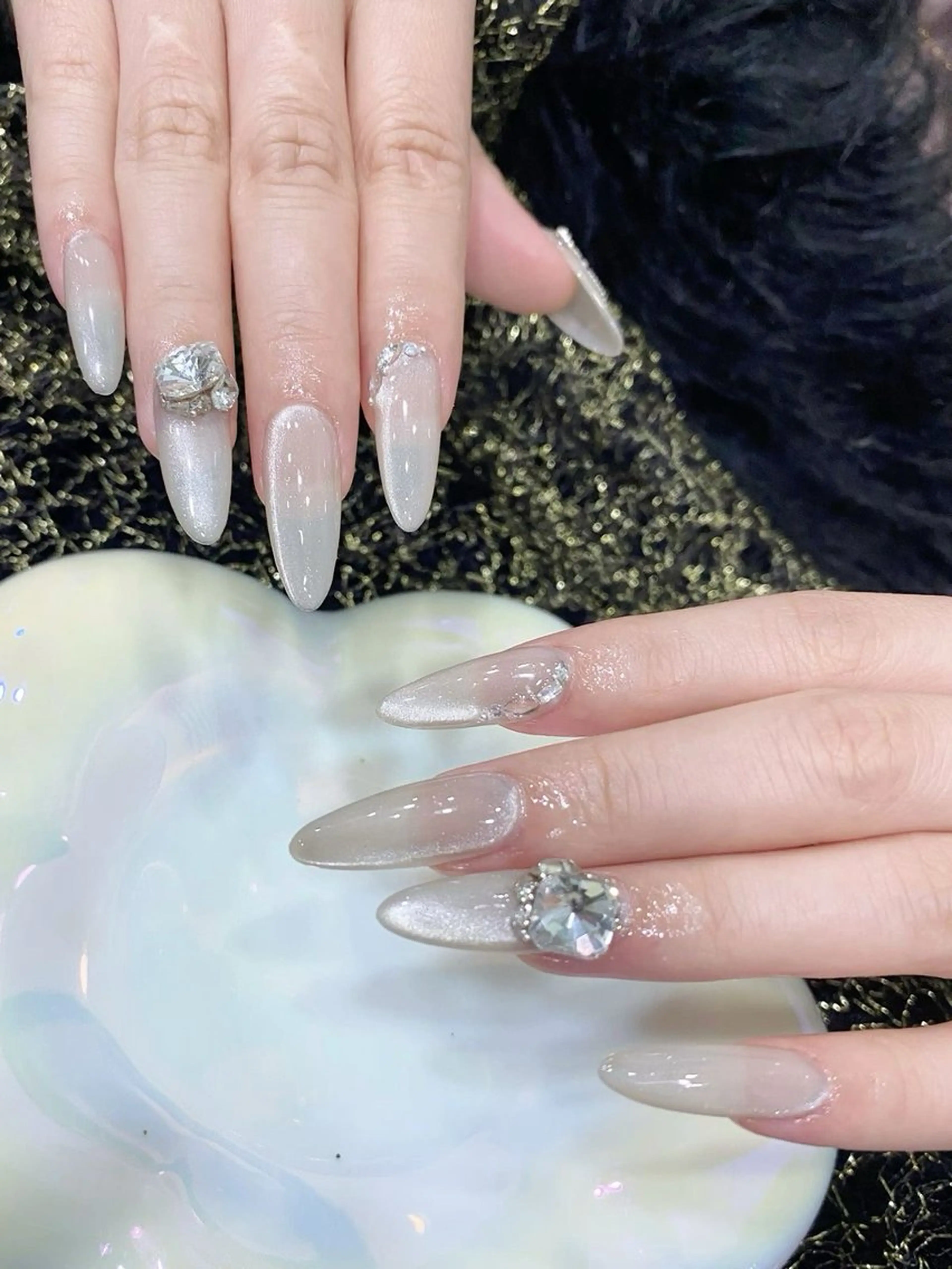 チップネイル, クリアジェルネイル, キャッツアイネイル, ストーンネイルアートの写真