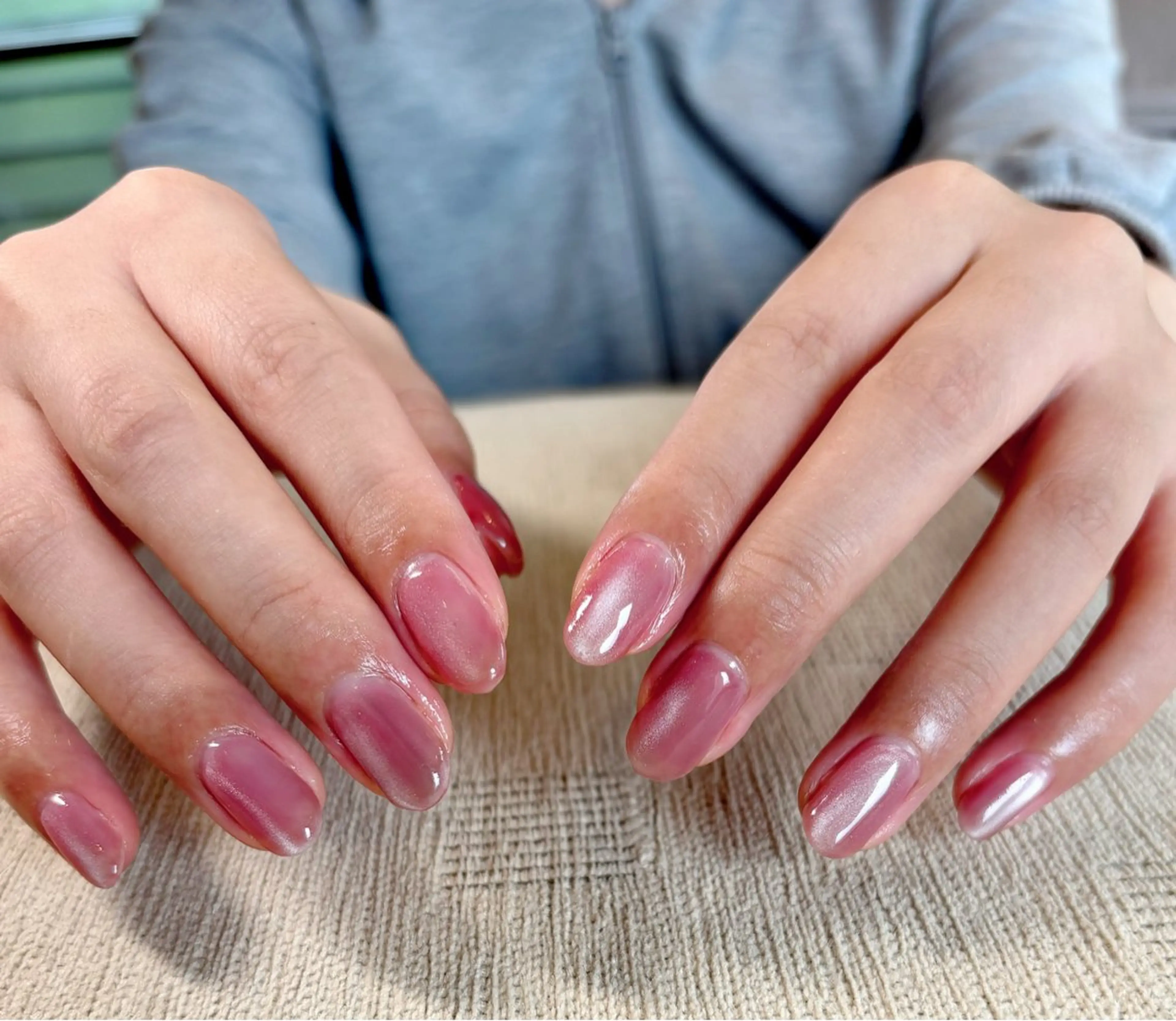 ネイル グリーン マグネットネイル ピンク 古民家サロン 真夢のネイルデザイン